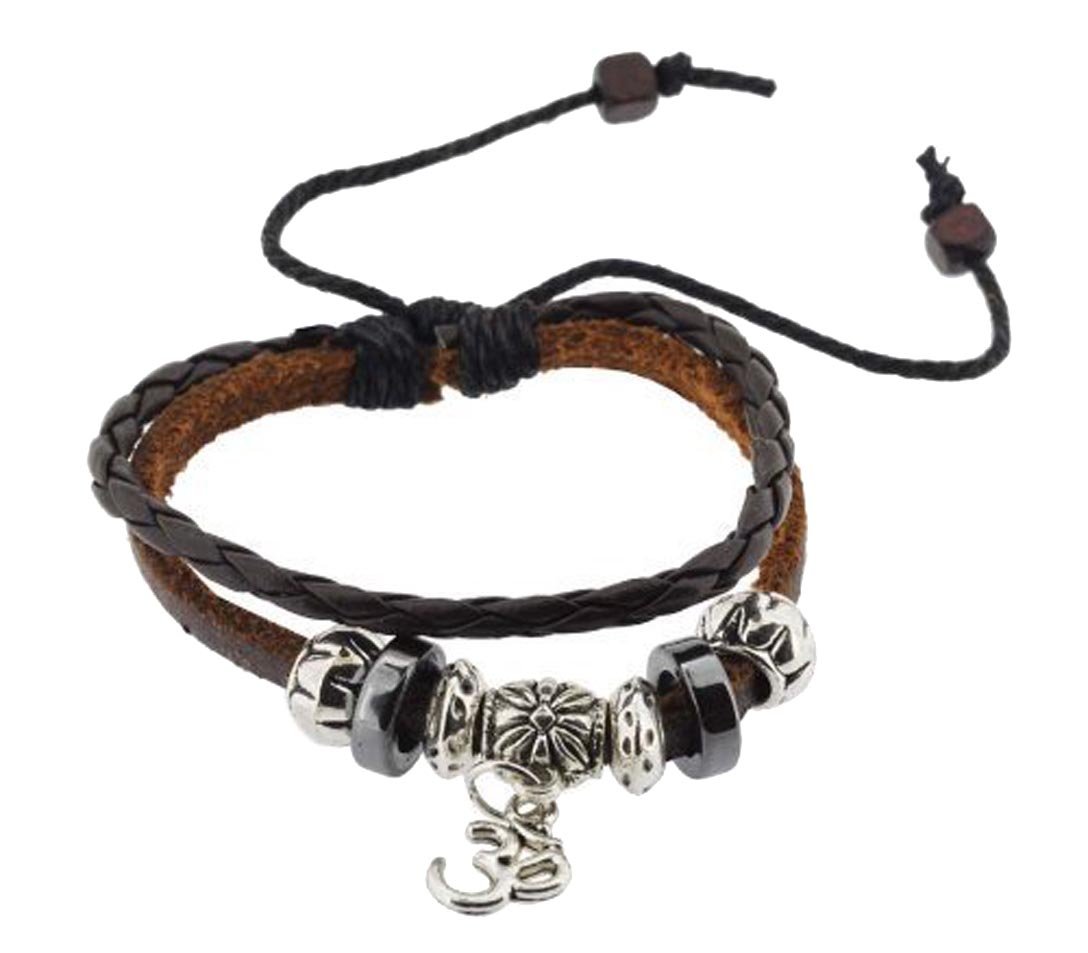 Brown Tibetan Om Zen Bracelet / Braided Leather Bracelet / Leather Wristband / Surf Bracelet by Leather Bracelet