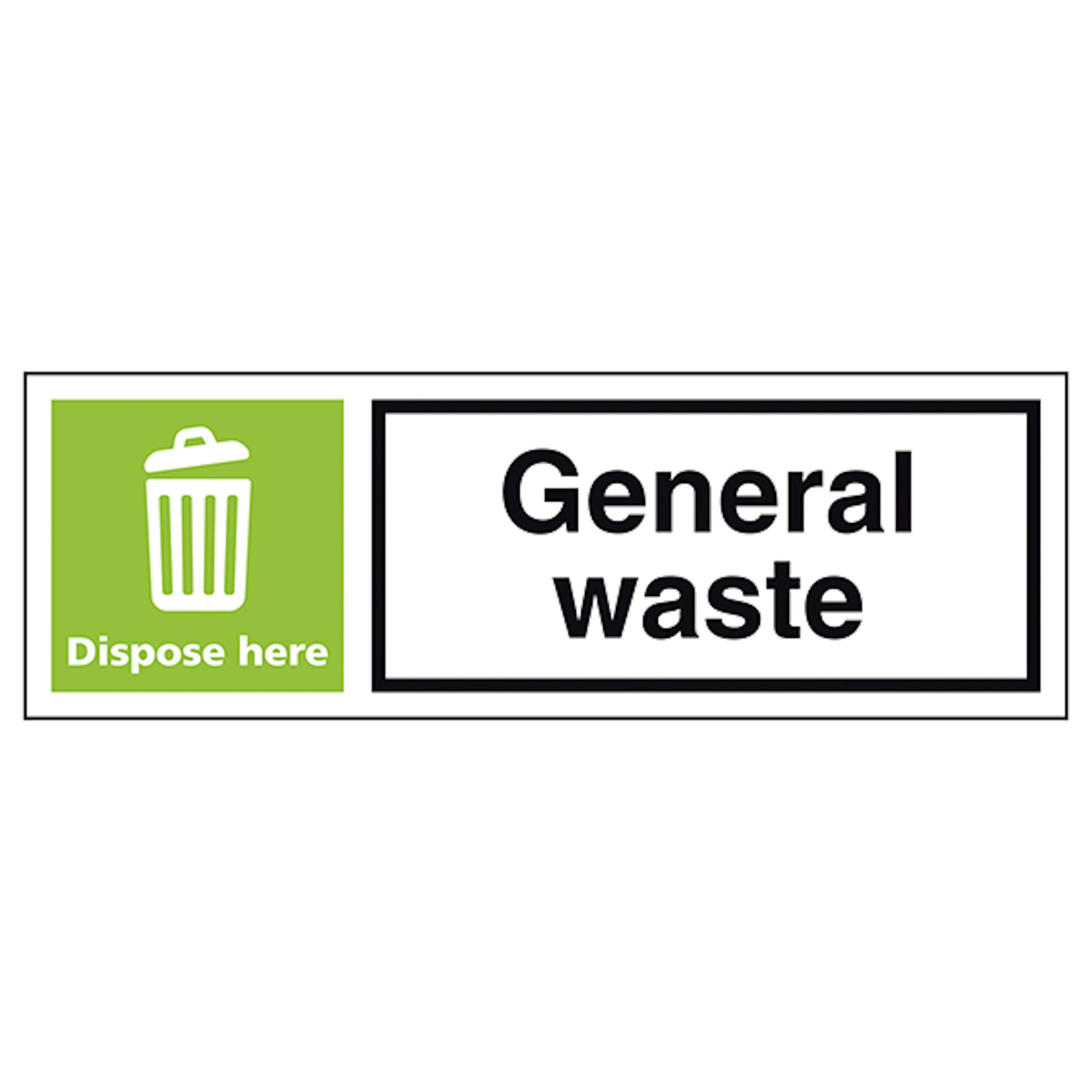 V Safety General Waste Dispose Here - Landscape 300 x 100 mm - Self Adhesive Vinyl - Aluminium Effect Safety Sign