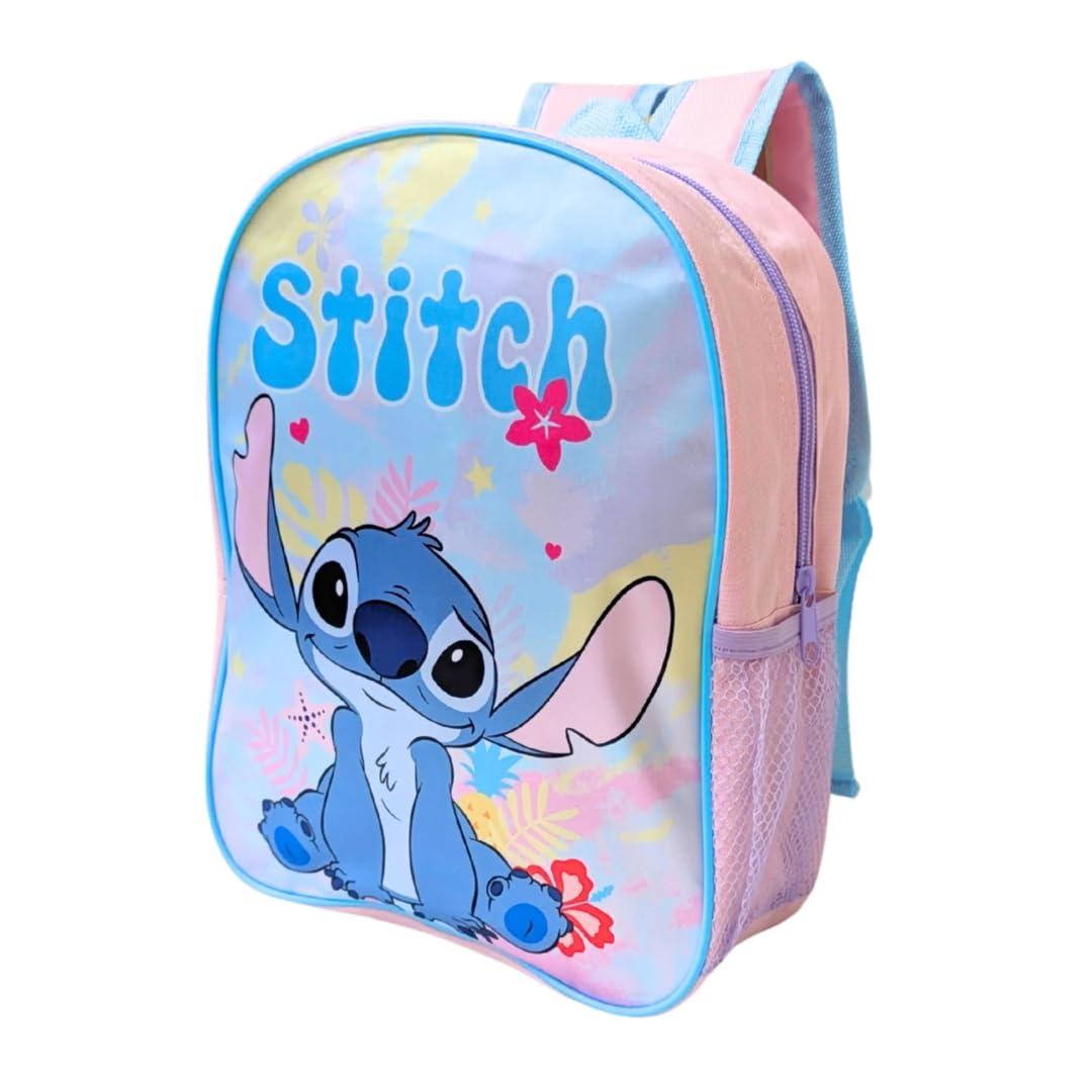 Disney Girls Pink Stitch Backpack Kids Rucksack School Bag Character Carry Bag Adjustable Shoulder Straps Premium Travel Backpacks Lilo