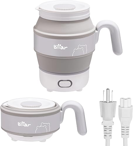 Bear Hervidor eléctrico de viaje, hervidor portátil plegable, hervidor de té eléctrico pequeño de silicona de grado alimenticio, apagado automático