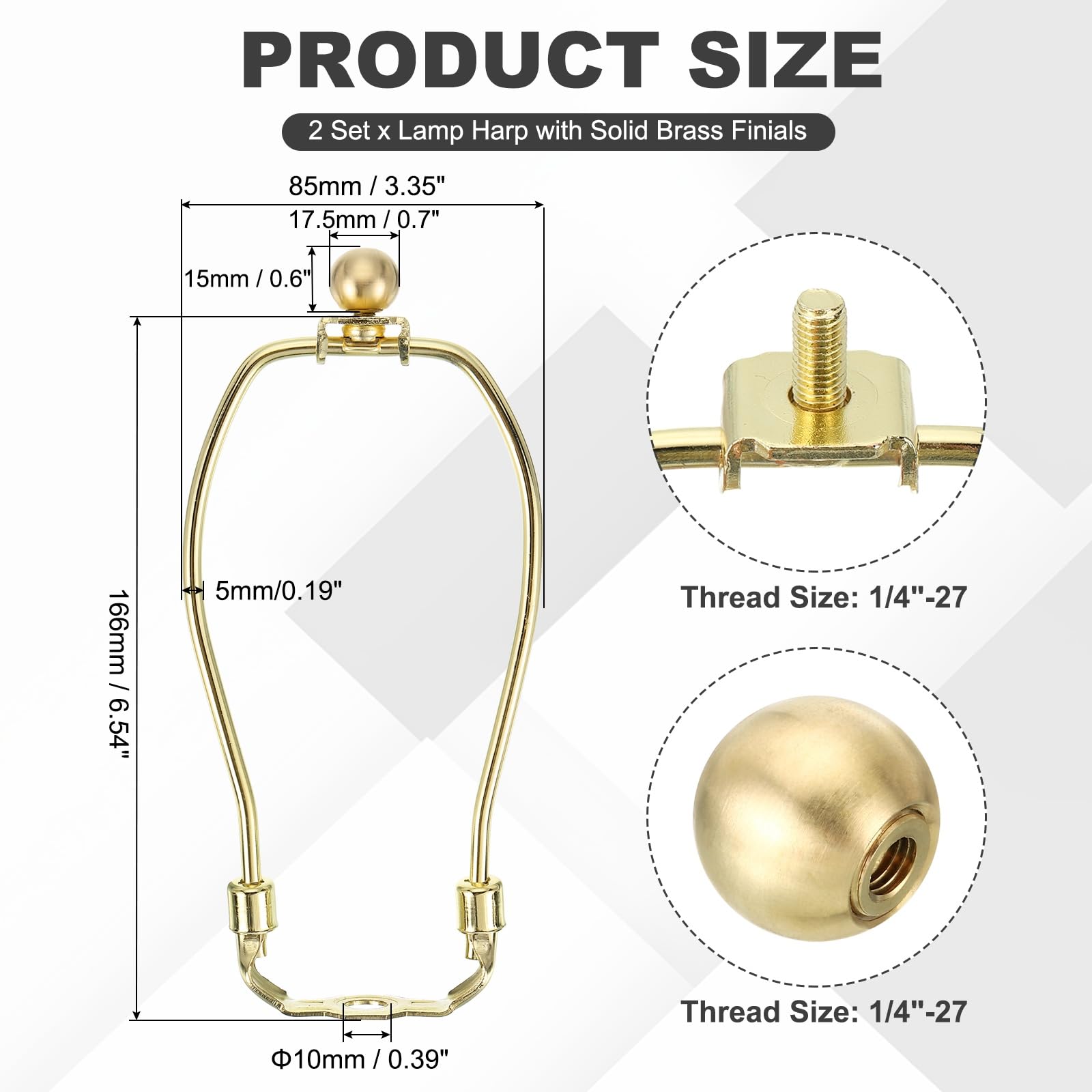 PATIKIL 6.5 Inch Lamp Harp Kit with 17.5mm Solid Brass Ball Finial - Image 3