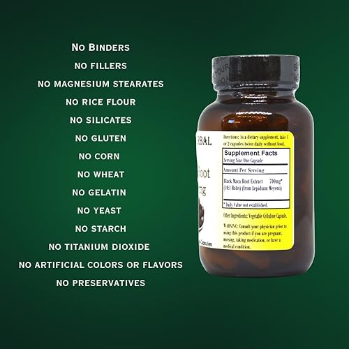 Miniatura 4 de Barlowe's Herbal Elixirs Maca negra | Extracto de raíz de maca peruana | 700 mg por cápsula | 60 cápsulas vegetales (vegano, kosher, halal) | |