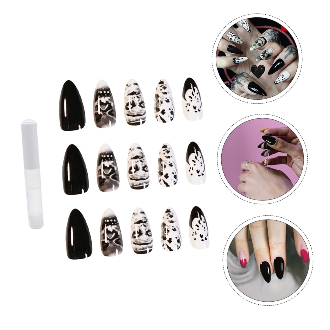 120 Piezas Pegatinas De Uñas Punta De Uñas Falsas De Las Mujeres Uñas Falsas Negras Punta De Uñas Francesa Envoltura De Uñas Mate Bricolaje Uñas Postizas Plástico Esqueleto