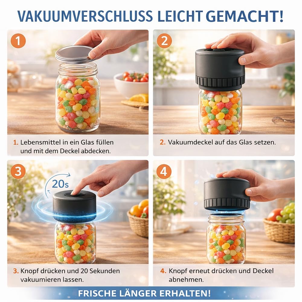 EcoSeal™ Pro Vakuumierer Vakuumiergerät für alle Gläser - Verbessertes Modell!