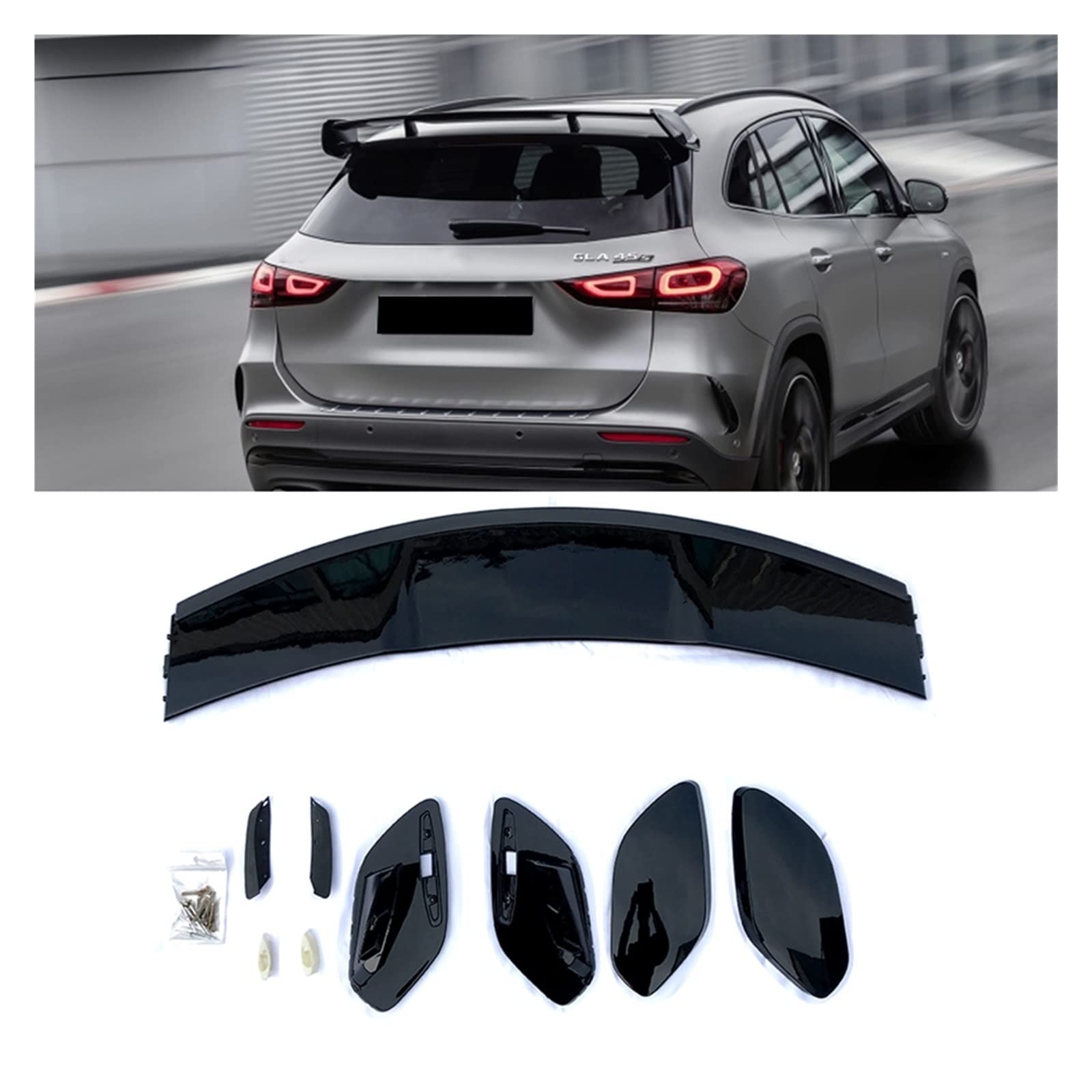 Diffuseur de Becquet de Pare-Chocs Arrière de Voit Aileron Arrière De Voiture Aile ABS Coffre De Voiture Séparateur De Toit Lèvre pour Classe GLA GLA180 200 GLA35 GLA45 AMG GLA250 2020 +