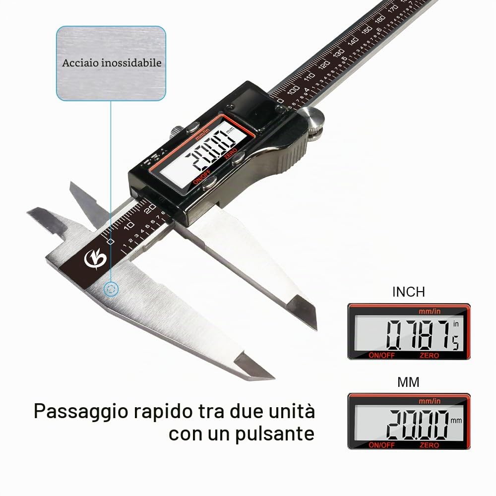 KETOTEK Calibro Digitale da 300 mm, Calibro a Corsoio Digitale in Acciaio Inox, Professionale Impermeabile IP54, Micrometro Elettronico con Schermo LCD, Conversione Pollici/Millimetri 12 Pollici