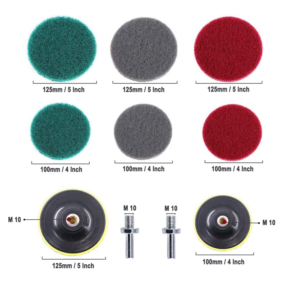 32 Pcs Tampons à Récurer 4 Pouces 5 Pouces Drill Power Scrubber Brush Brosse de Nettoyage pour Nettoyer Les Carreaux de Piscine,la Baignoire, Auto, avec Support de Disque de 4 Pouces 5 Pouces