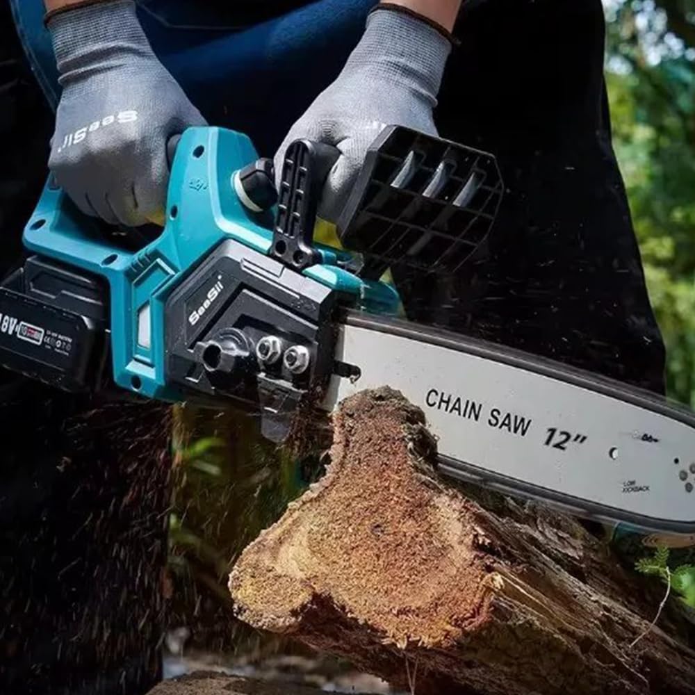 Motosega Elettrica a Batteria con Barra da 12 Pollici, 2 Batterie Ricaricabili, Lubrificazione Automatica, Valigetta – Potatura e Taglio Legno Ideale per Potatura e Giardinaggio