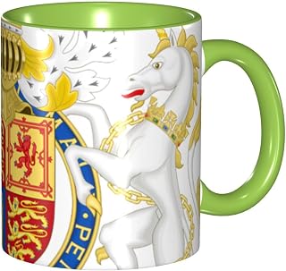 LOKLNEYK British Royal Coat Of Arms England Queen 11 Ounce Coffee Cup Printed Cup. Perfect As A Birthday Gift For Both Men And Women Green