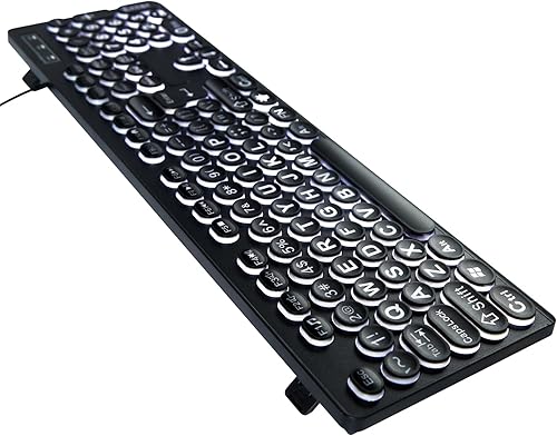 Miniatura 4 de MCSaite - Teclado USB retroiluminado con cable, 104 teclas, tamaño completo estándar con LED blanco, teclado de impresión de letras grandes para