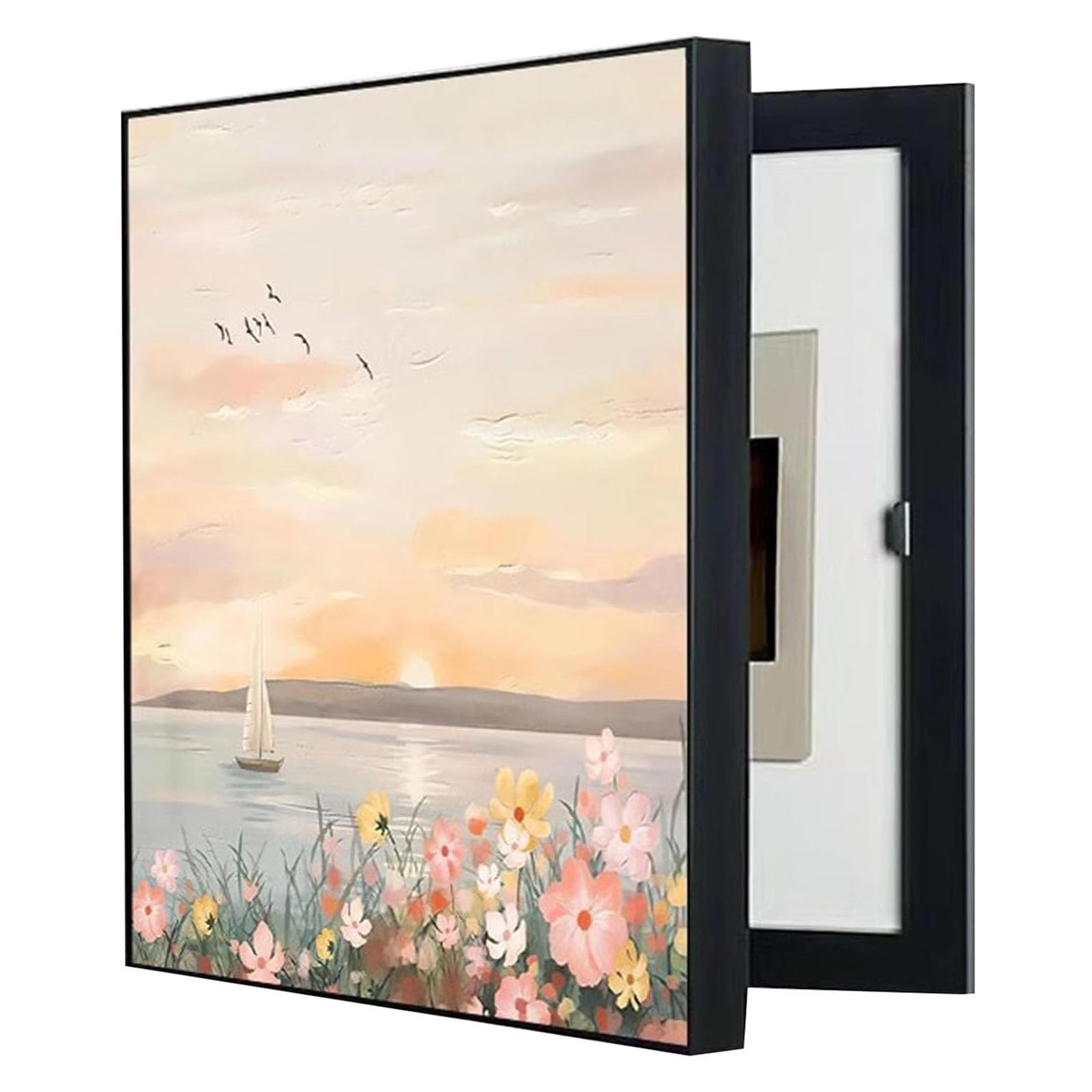 Electrical Panel Cover Modern Wall Mounted Meter Box Decorative Painting Hidden Circuit Breaker Box(A,60x70cm)