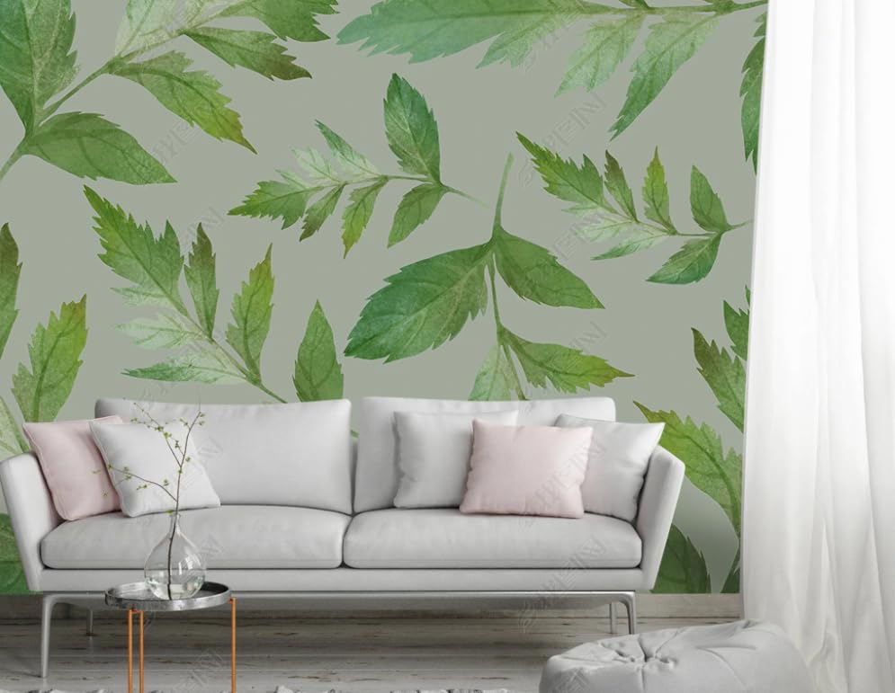 Papier peint intissé plantes aquarelle fraîche pour camoufler un grand mur abîmé