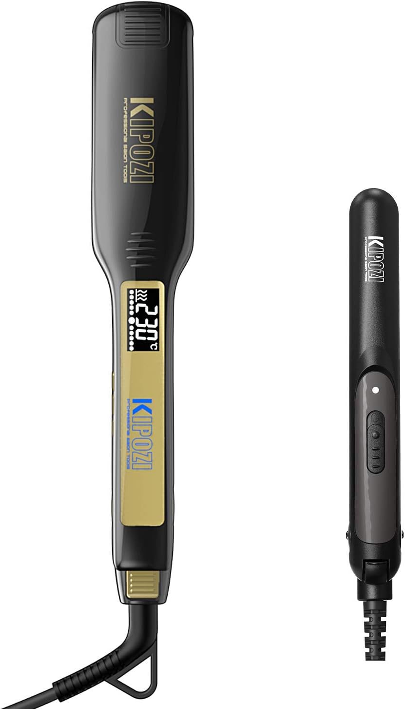 KIPOZI 1.75 inch Flat Iron + Mini 0.7 inch Flat Iron Black Bundle