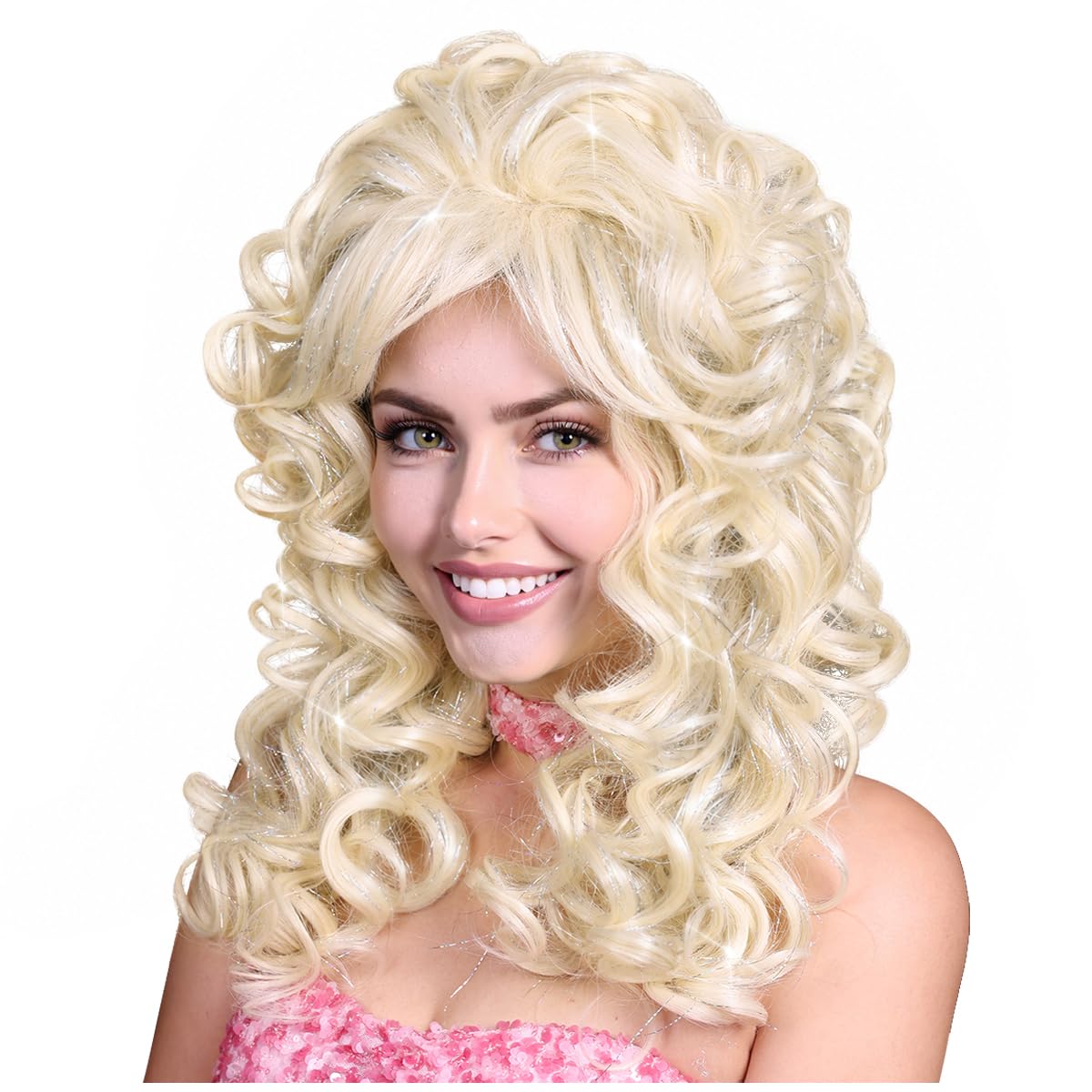 Photo 1 of FantaLook Blonde Curly Wig with Silver Tinsel