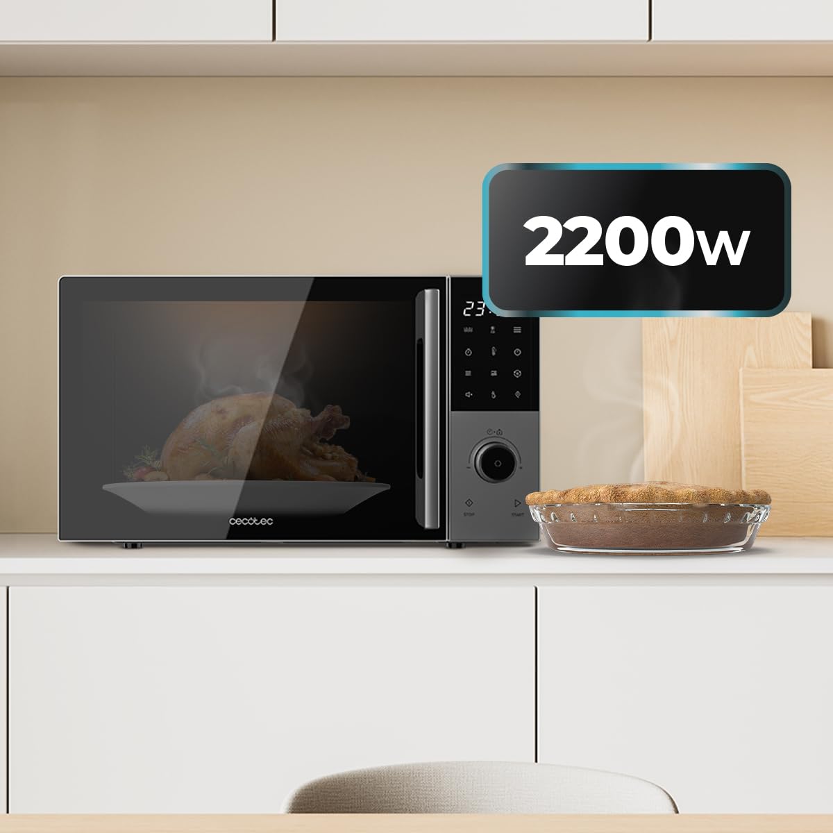Cecotec Microonde Digitale con Grill 28L Proclean 2800. 900W, Grill 1200W, Convezione 2200W, 8 Programmi, 5 Livelli di Potenza, Piatto 315mm, Timer 60m, Sicurezza Bambini, Tattile
