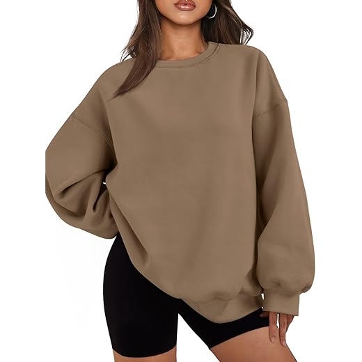 EFAN Sweatshirts Hoodies for Women Oversized Sweaters Fall Outfits Clothes 2024 Crew Neck Pullover Tops Loose Comfy Winter Fashion Khaki