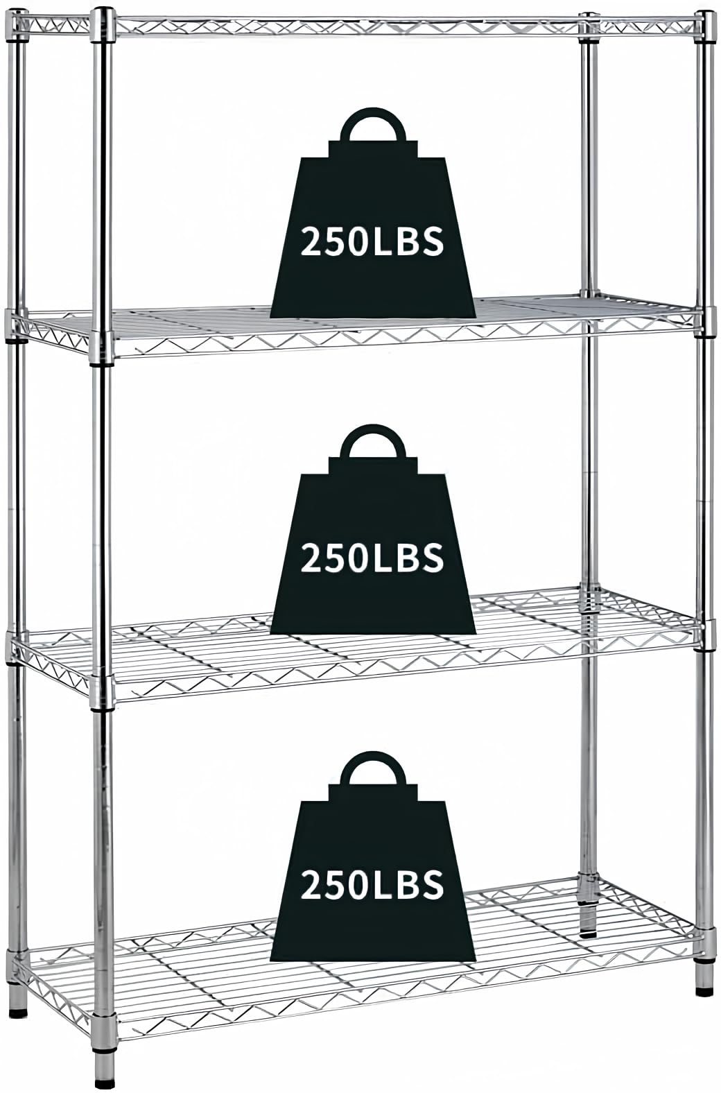4-Tier Storage Shelves Adjustable,Wire Shelving Heavy Duty Storage Rack(250 Lbs Loading Capacity/Shelf) Metal Organizer Wire Rack Shelf for Pantry Garage Kitchen 36" D x14 W x 54" H -Chrome