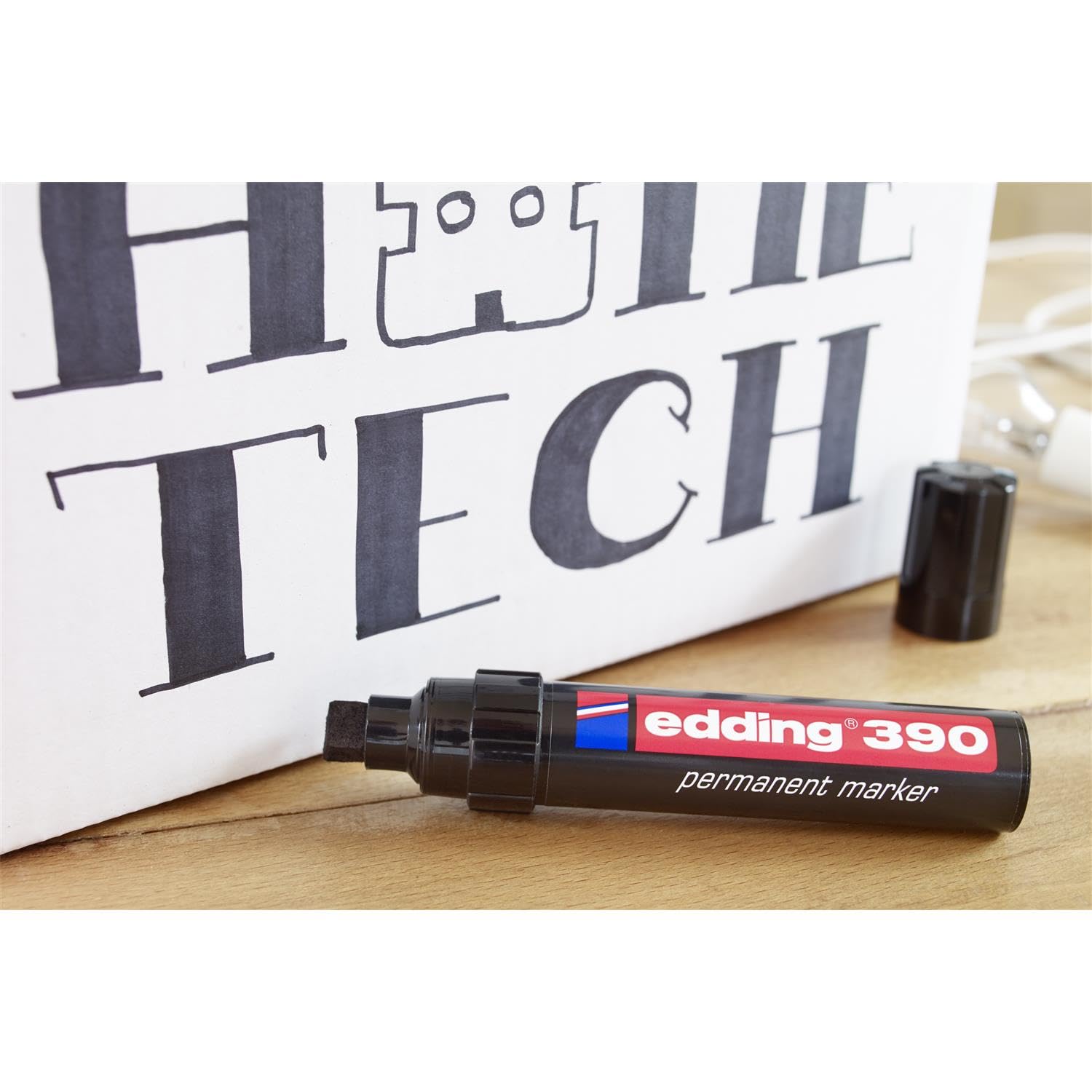 EDDING Lot de 10 Marqueurs Permanent 390 Noir Pointe Biseautée 4-12 mm