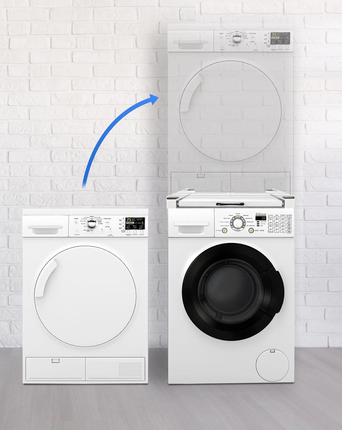MONDII Kit di Unione Universale per Lavatrice e Asciugatrice, con Ripiano Estraibile, Cinghia di Sicurezza Inclusa, Compatibile 60 cm, Installazione Facile, Struttura Stabile e Antiscivolo