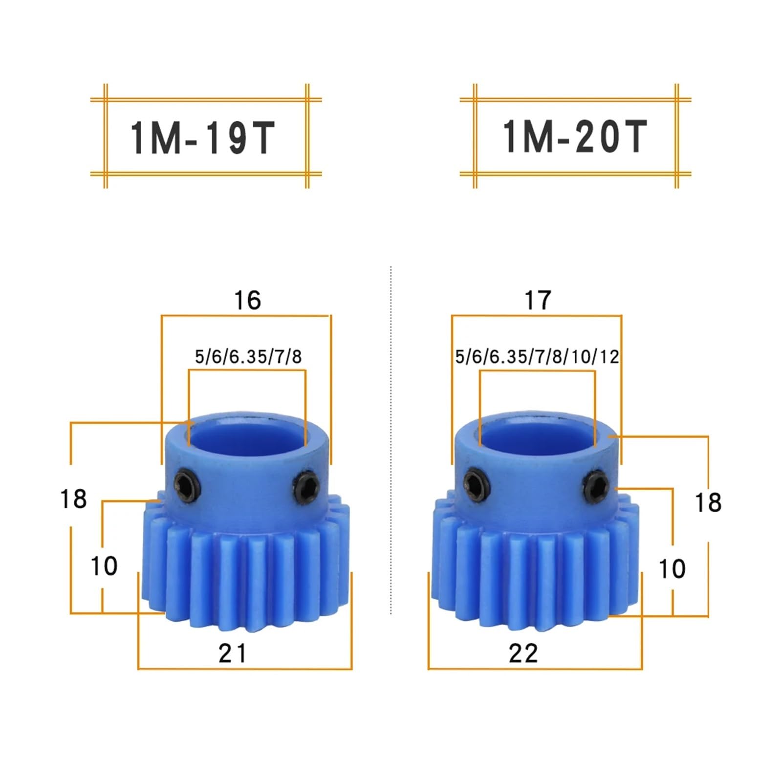 Bevel Gear Pinion Hardware Mechanical Plastic Gears 1M-19T/20T Teeth Height 10mm Teeth Pitch 3.14mm Motor Gear Inner Bore 5/6/6.35/7/8/10/12mm Transmission Parts(19 Teeth-5mm)