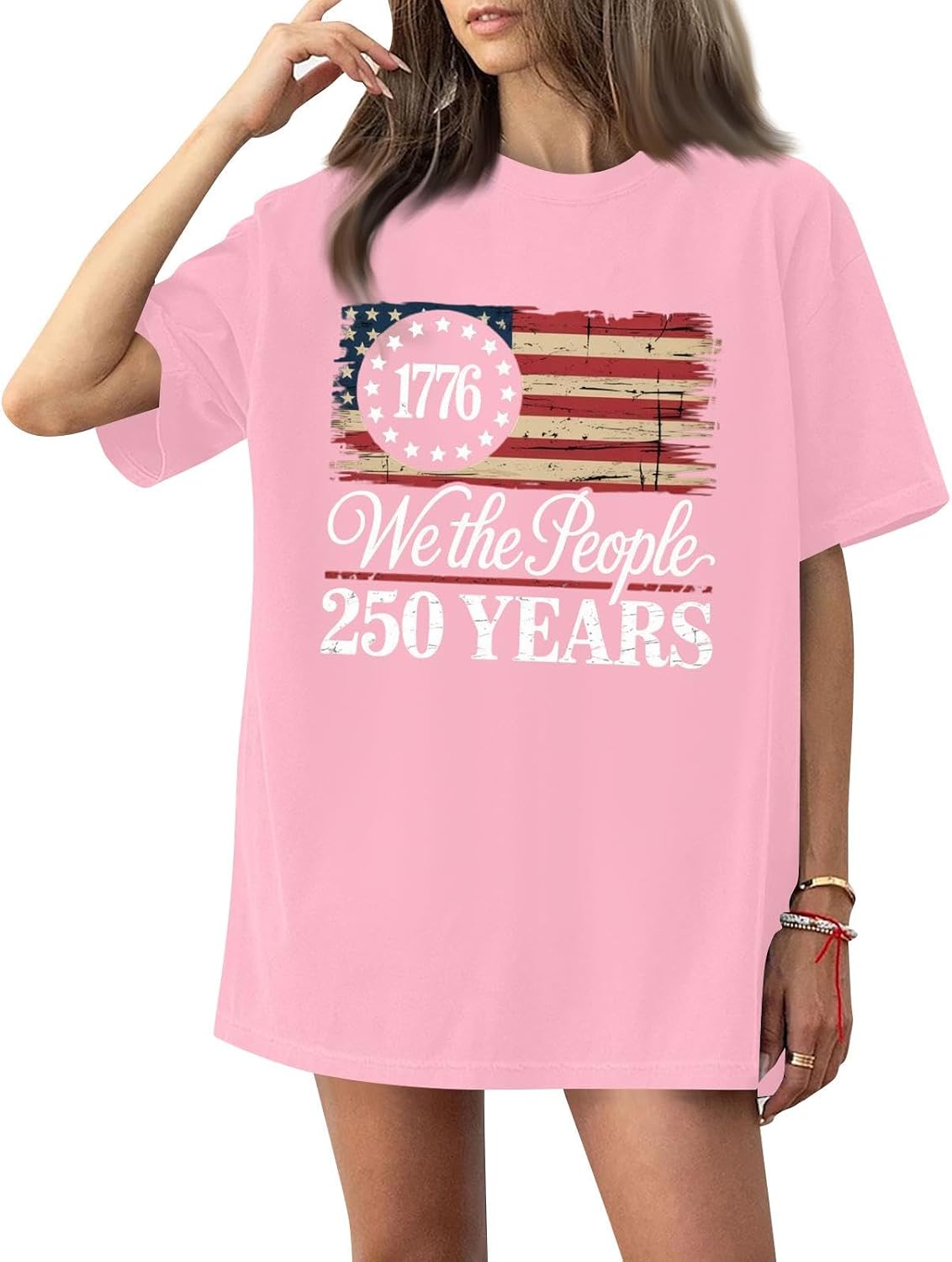WENKOMG1 Women's 250th Anniversary Tees Short Sleeve 1776-2026 Independence Day 250 American Flag Print Tee Tops, S-5XL
