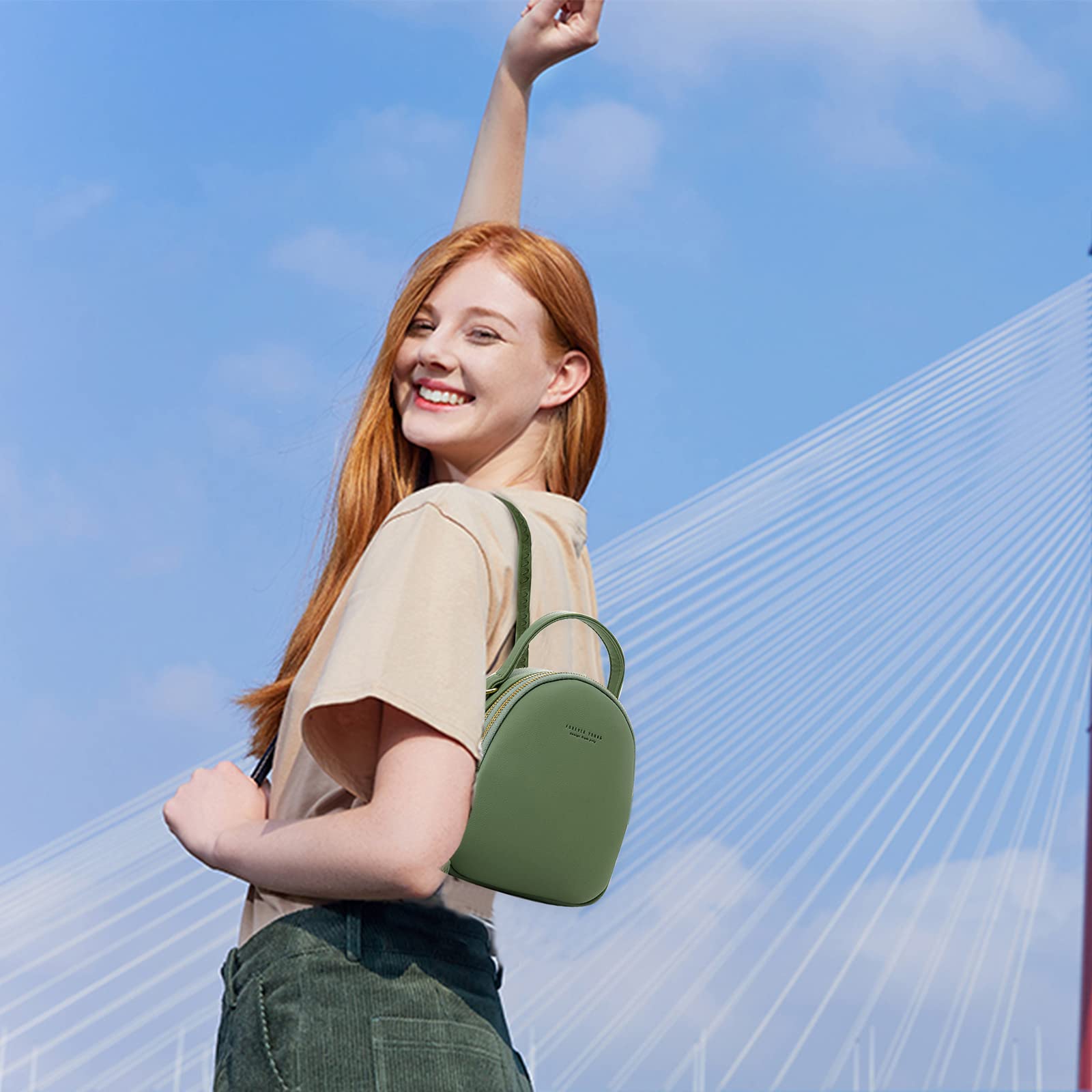 Mini Sac à Dos Femme Mode Sac à Main Fille Étanche Sacs à Bandoulière avec Trou D'écouteur Cuir Daypack Voyage Datation Petit Sac à Dos Vert
