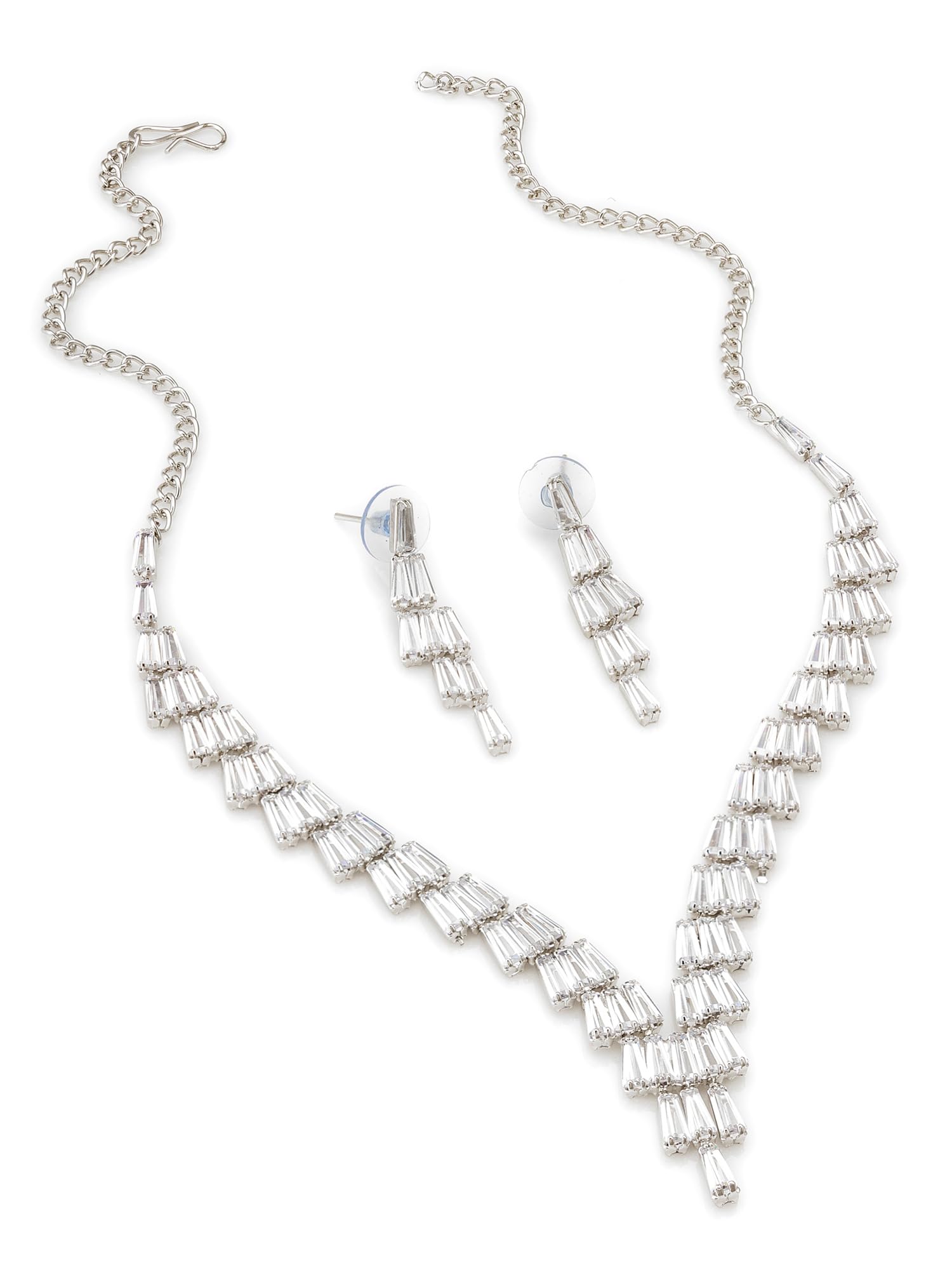 Oxidised Silver Plated American Diamond studded Choker Jewellery Set For Women and Girls - NK4581