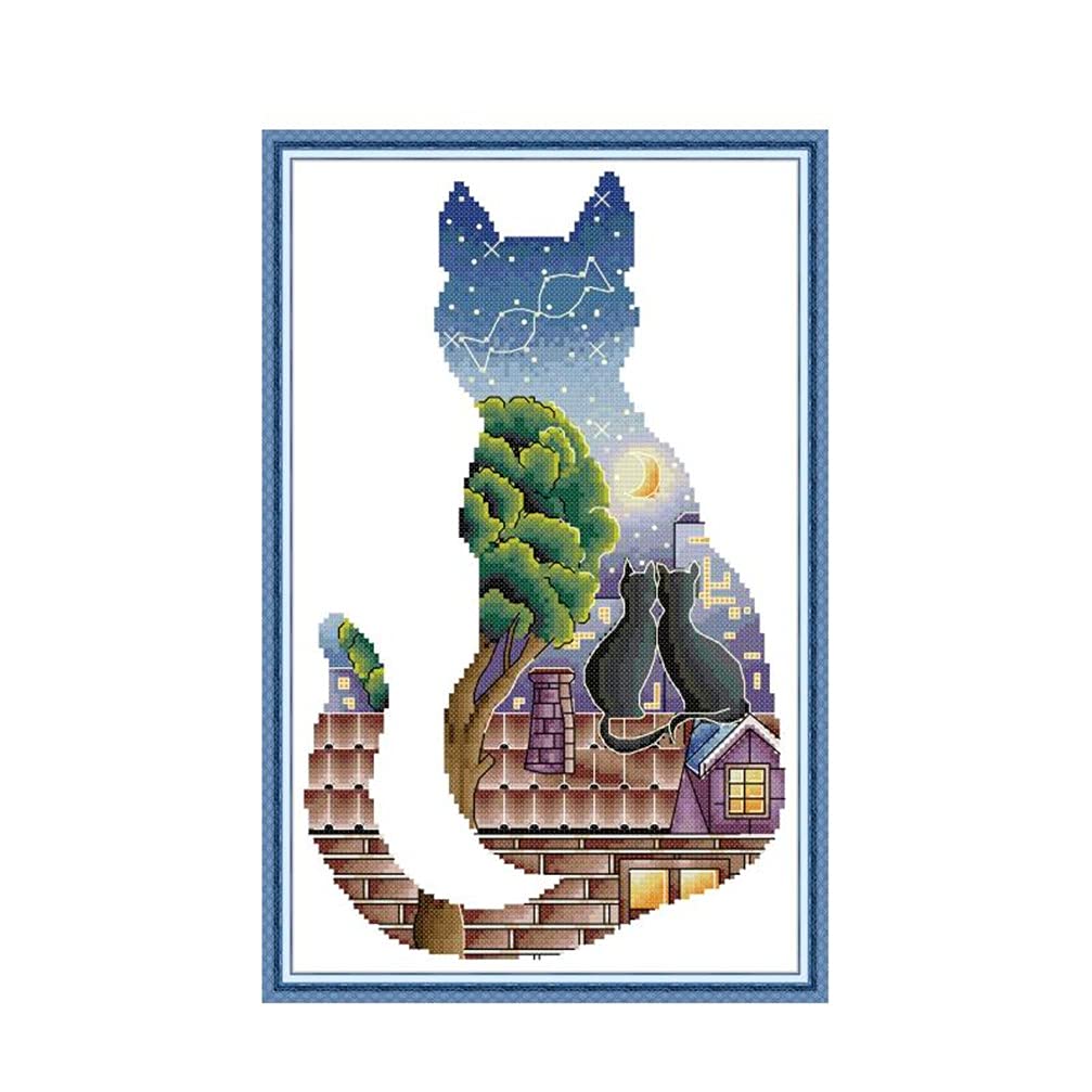 CaptainCrafts Cross Stitch Kits Cat Stamped Cross Stitch Preprinted Fabric Embroidery Kits Needlework Crafts (Stamped 11CT