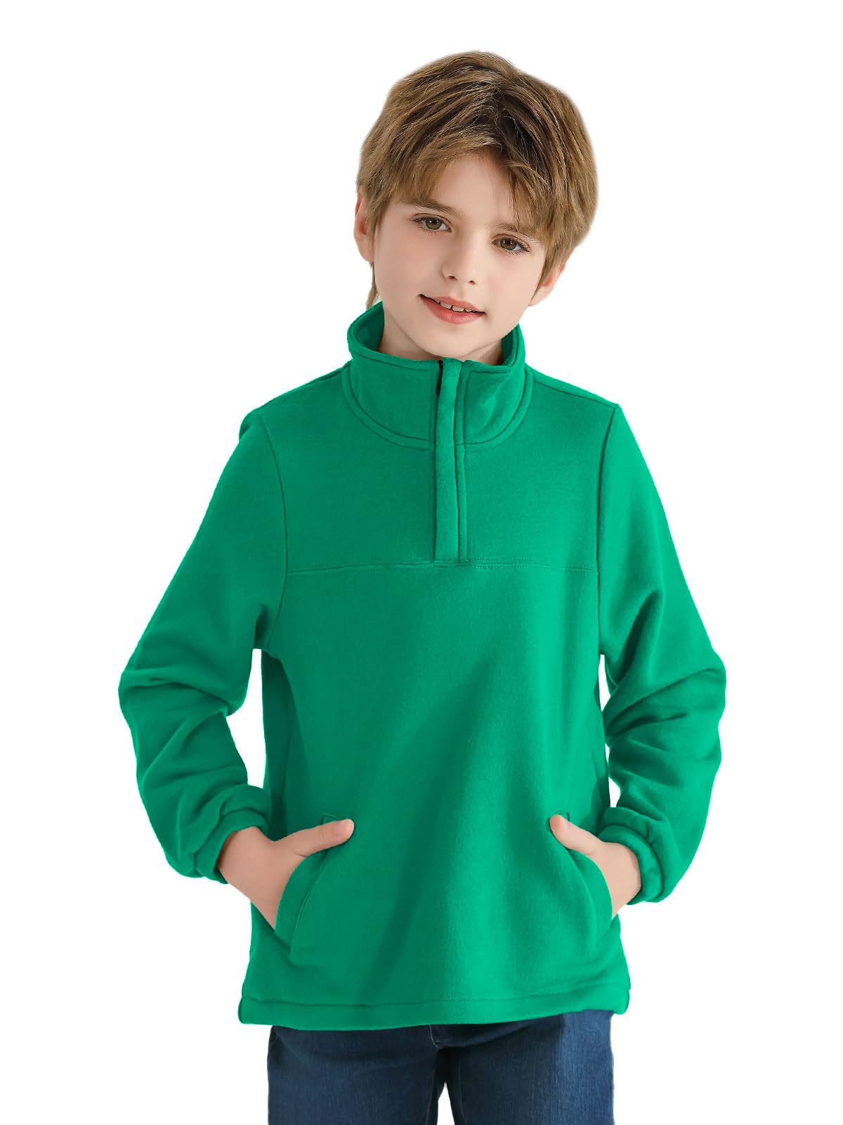 HaloumoningBoys Fleece Lined Quarter Zip Pullover Kids Mock Neck Sweatshirts with Pockets 5-14 Years