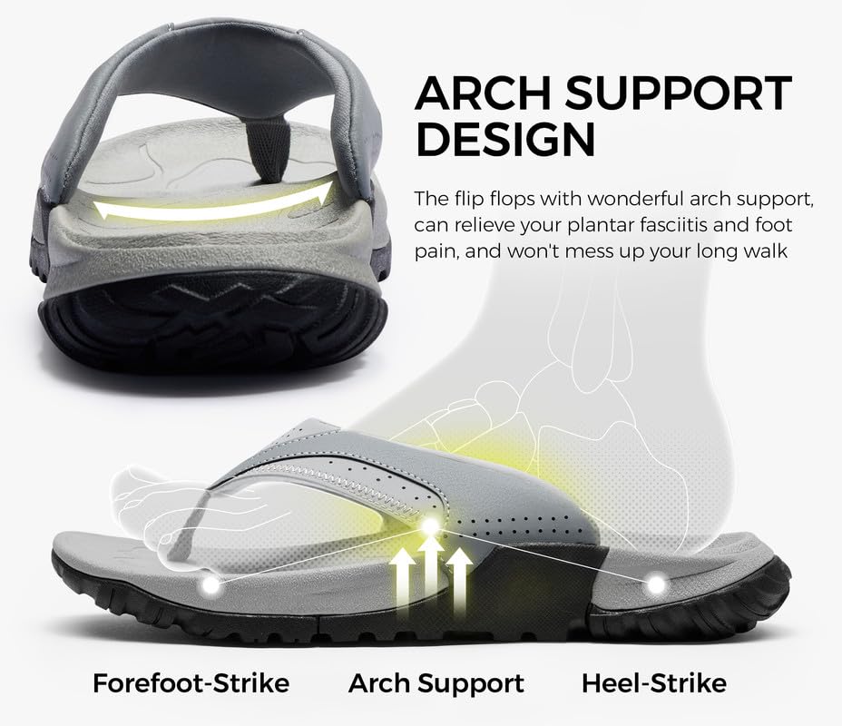 Image of AIRHAS Mens Arch Support Walking Flip Flops Durable Comfort Outdoor Thong Sandals for Men Non Slip Summer Beach Sandals