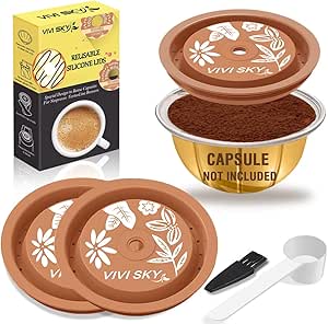 VIVI SKY Reusable Coffee Capsule Lids Work with Nespresso Pods Vertuoline,Food Grade Silicon Caps Used for Every Sizes of Reusable Nespresso Refillable Capsule(Silicon Vertuoline Lids- 3PCS)