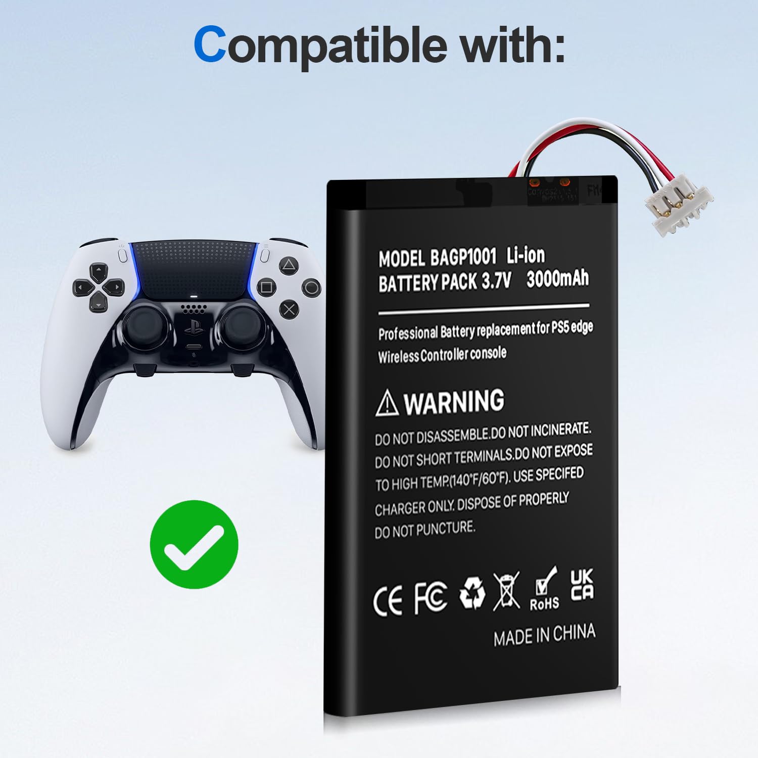 Batteria per PS5 Edge, 3000 mAh, aggiornamento ad alta capacità, per Sony PlayStation 5 DualSense Edge CFI-ZCP1 Wireless Controller con set di attrezzi (1 pezzo)