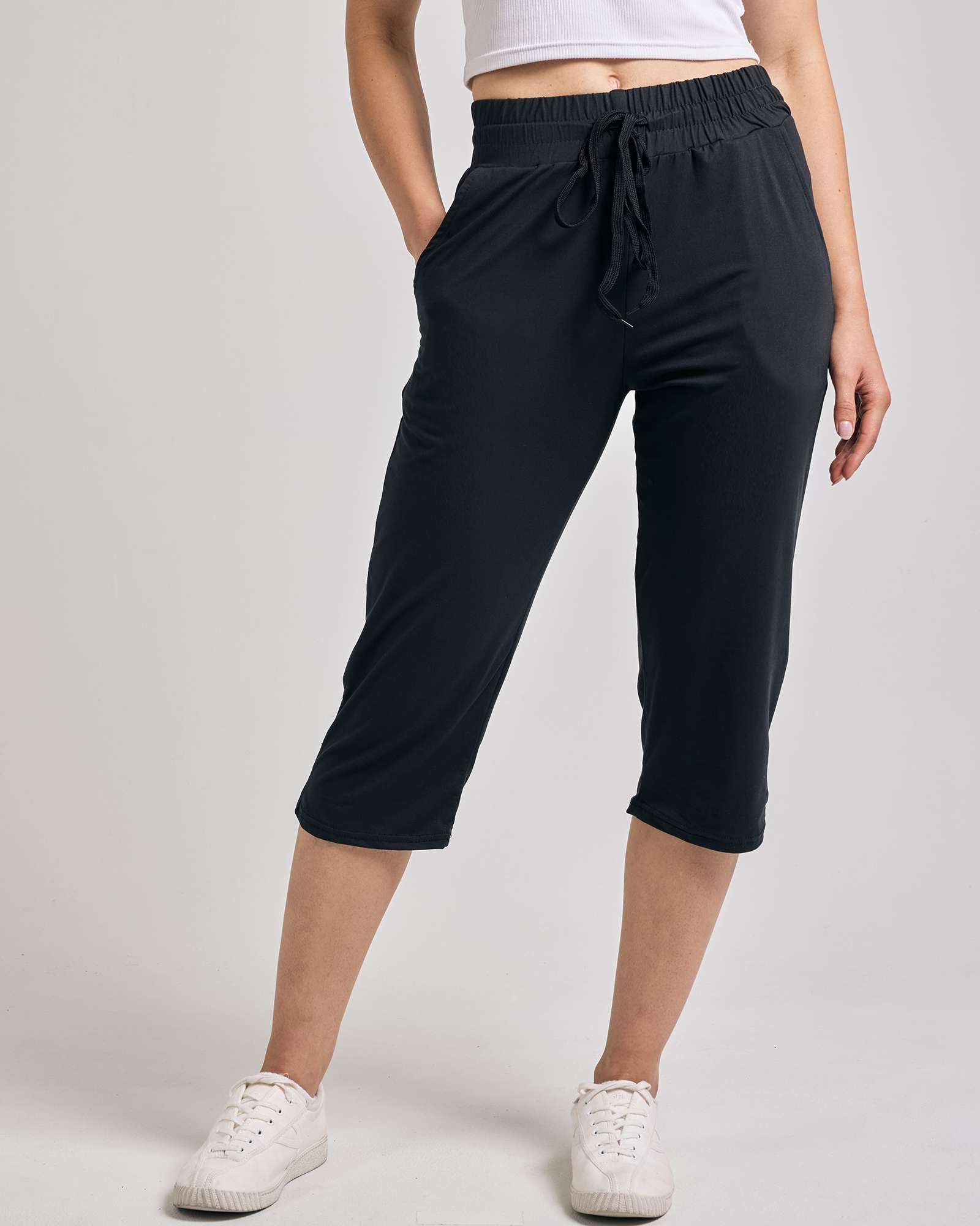 3er-Pack: Damen-Caprihose, seidig, weich, offene Unterseite, mit Kordelzug – (erhältlich in Übergröße)