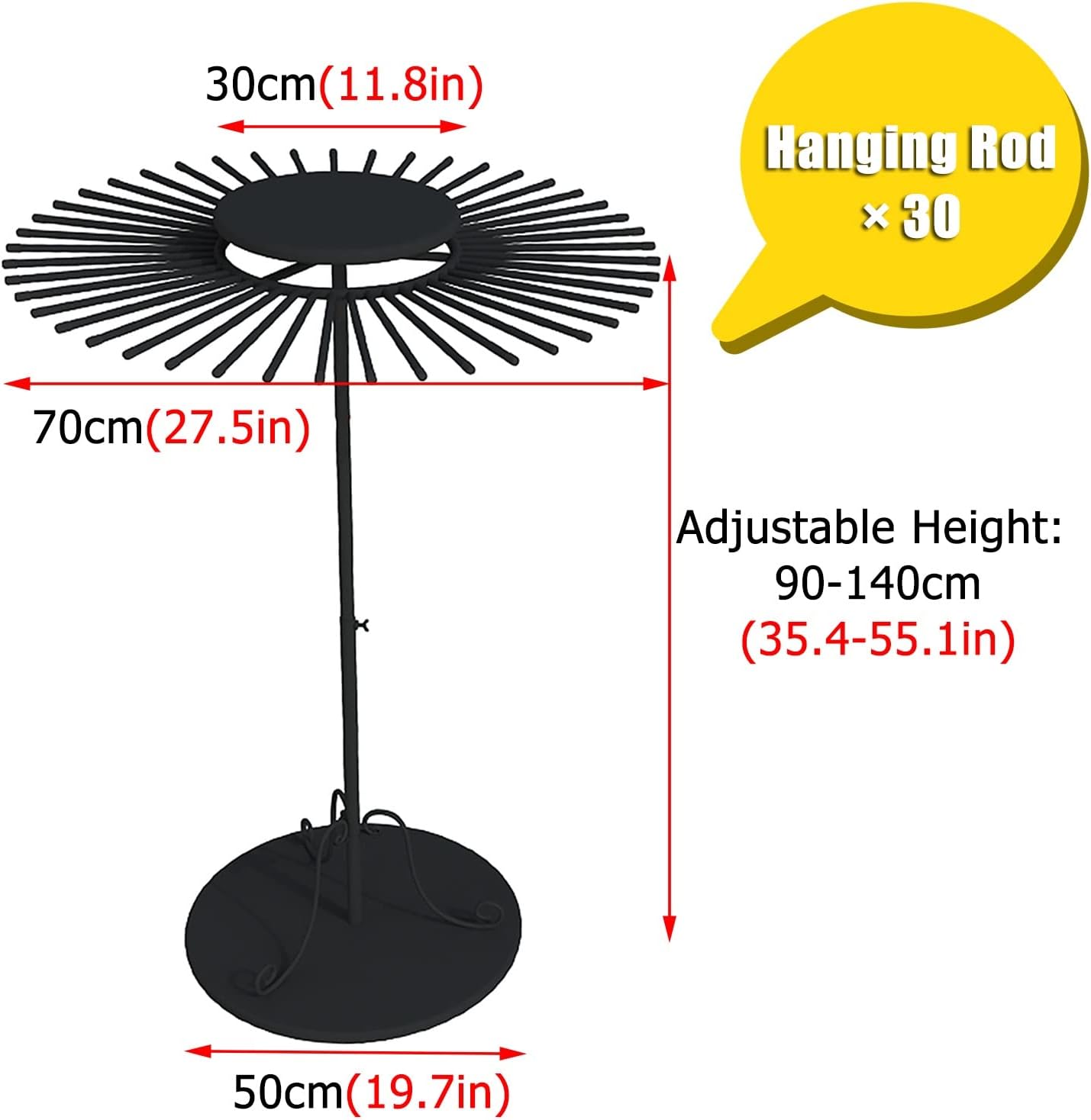 Ribbon Holder Organizer Display Stand Large Capacity Scarf Storage Rack - 30/45 Hanger Rods, Retail Store Pants/Silk Scarf/Ribbon Display Holder Floor Standing, Adjustable Height ( Color : Gold , Size