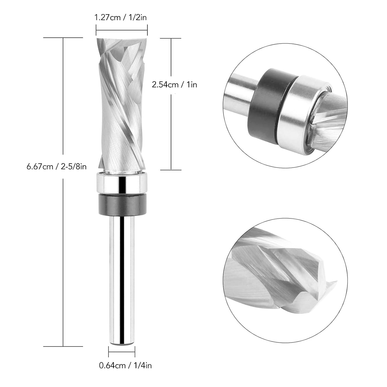 Solid Carbide Compression Flush Trim Router Bit 1/4 Inch Shank 1/2 Inch Cutting Dia Spiral Up Down Flush Cut Pattern Tool for Wood Trimming Template Work
