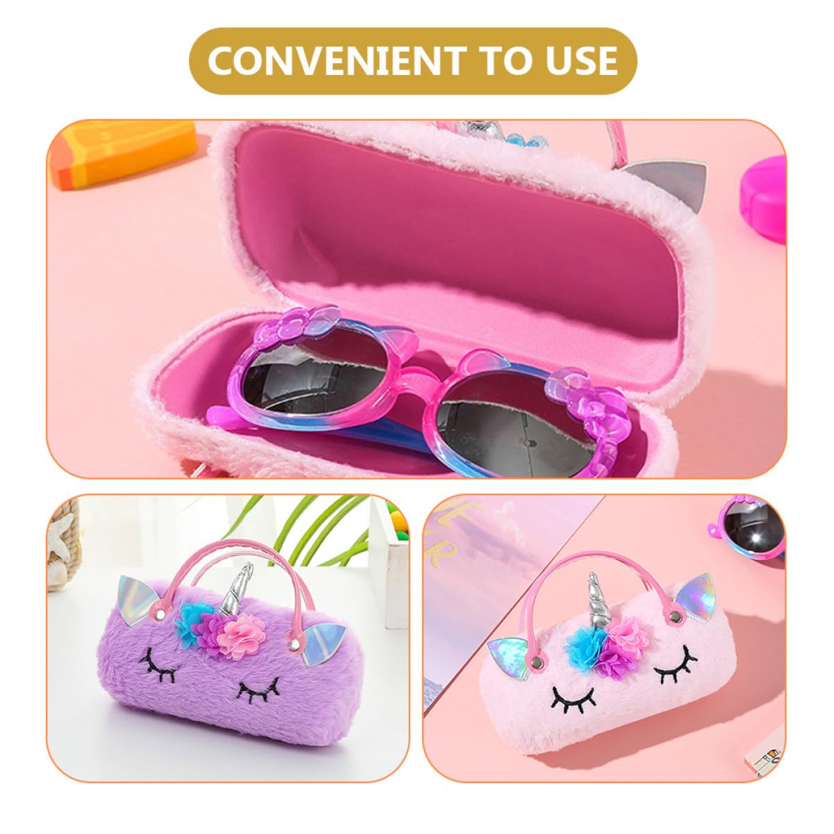 Healeved Custodia Portatile per Occhiali da 2 Pezzi in Peluche Design Unicorno, Protegge dagli Urti, per Riporre Occhiali da Lettura da Sole in Viaggio o Uso Quotidiano