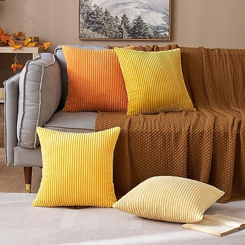 MIULEE Kissenbezug 40x40 4er Set Kordsamt Kissenhülle sofakissen Orange – Ansicht 7