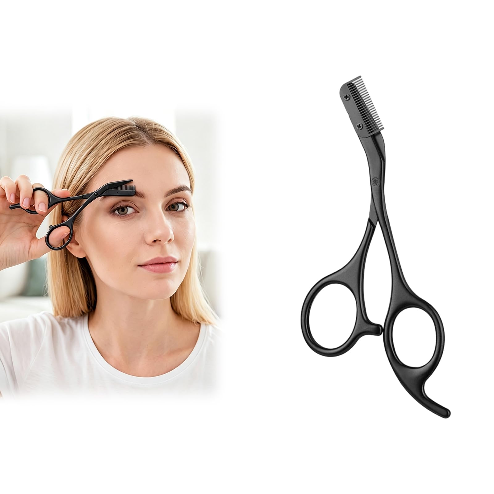 Eyebrow Trimmer Scissor with Comb, Eyebrow Trimmer for Women and Men, Black