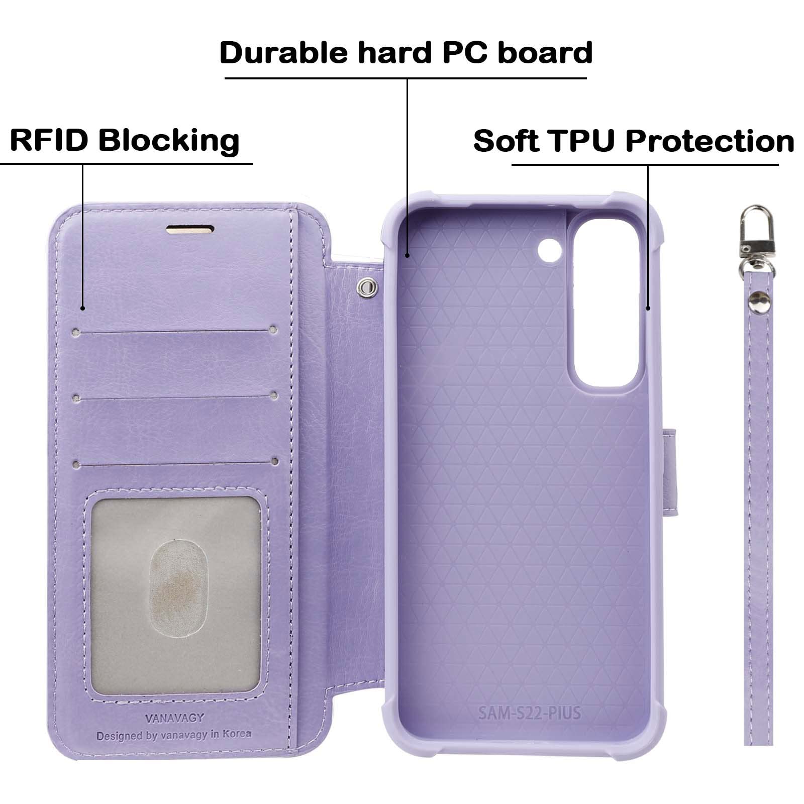 VANAVAGY Compatible for Galaxy S23+ Plus Wallet Case, 12ft Drop Protection, RFID Blocking PU Leather Flip Cover - Image 3