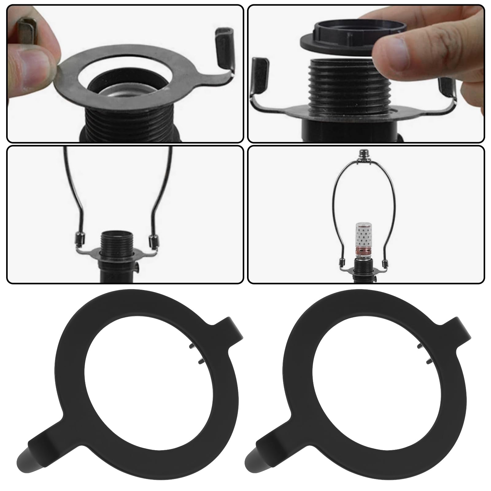 Create idea 4 szt. oprawki do lampy harfy adaptery do siodła czarne 4,2 cm kompatybilne z gwintowaną podstawą E27 antypoślizgowy adapter abażuru metalowy uchwyt na abażur
