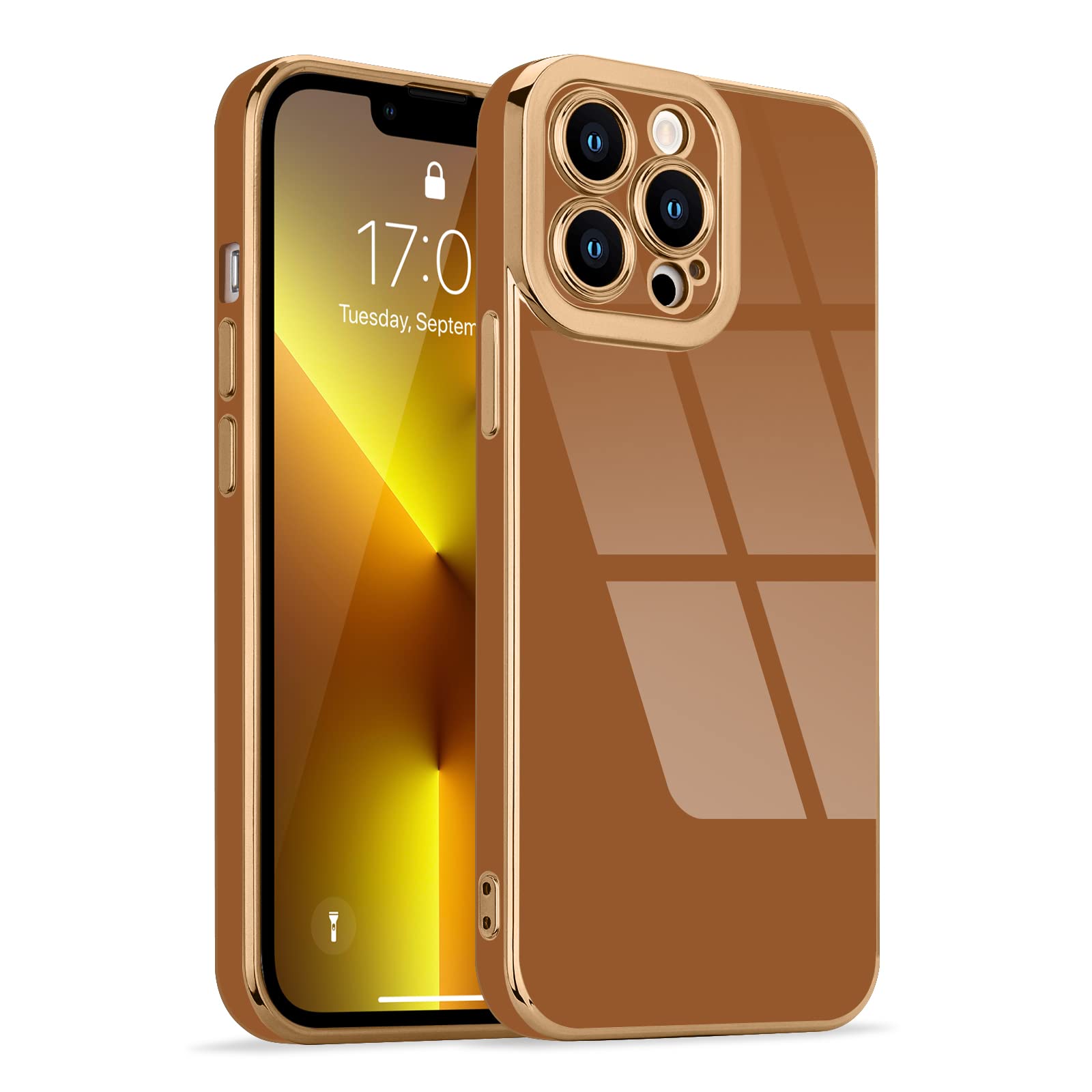 Lafunda for iPhone 13 Pro Max Case, Cute Slim Soft Silicone Shockproof Cover for Women Girls Anti-Scratch Protective Luxury Pretty Plating TPU Bumper Phone Case for iPhone 13 Pro Max 6.7 Inch, Brown