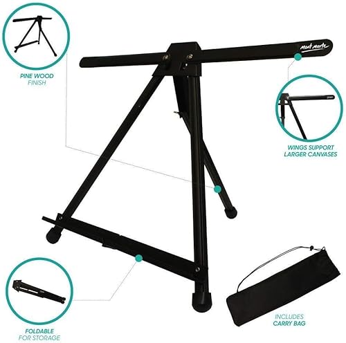 Miniatura 4 de Mont Marte Caballete de mesa Signature de 6 unidades con alas, sostiene lienzos de hasta 20 pulgadas de altura, ajuste de ángulo, incluye bolsa de
