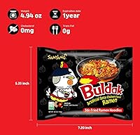Vista 4 de Samyang - Fideos asados de ramen de pollo picante, Buldak sabor a pollo picante artificial, 4.94 onzas (5 paquetes), color negro