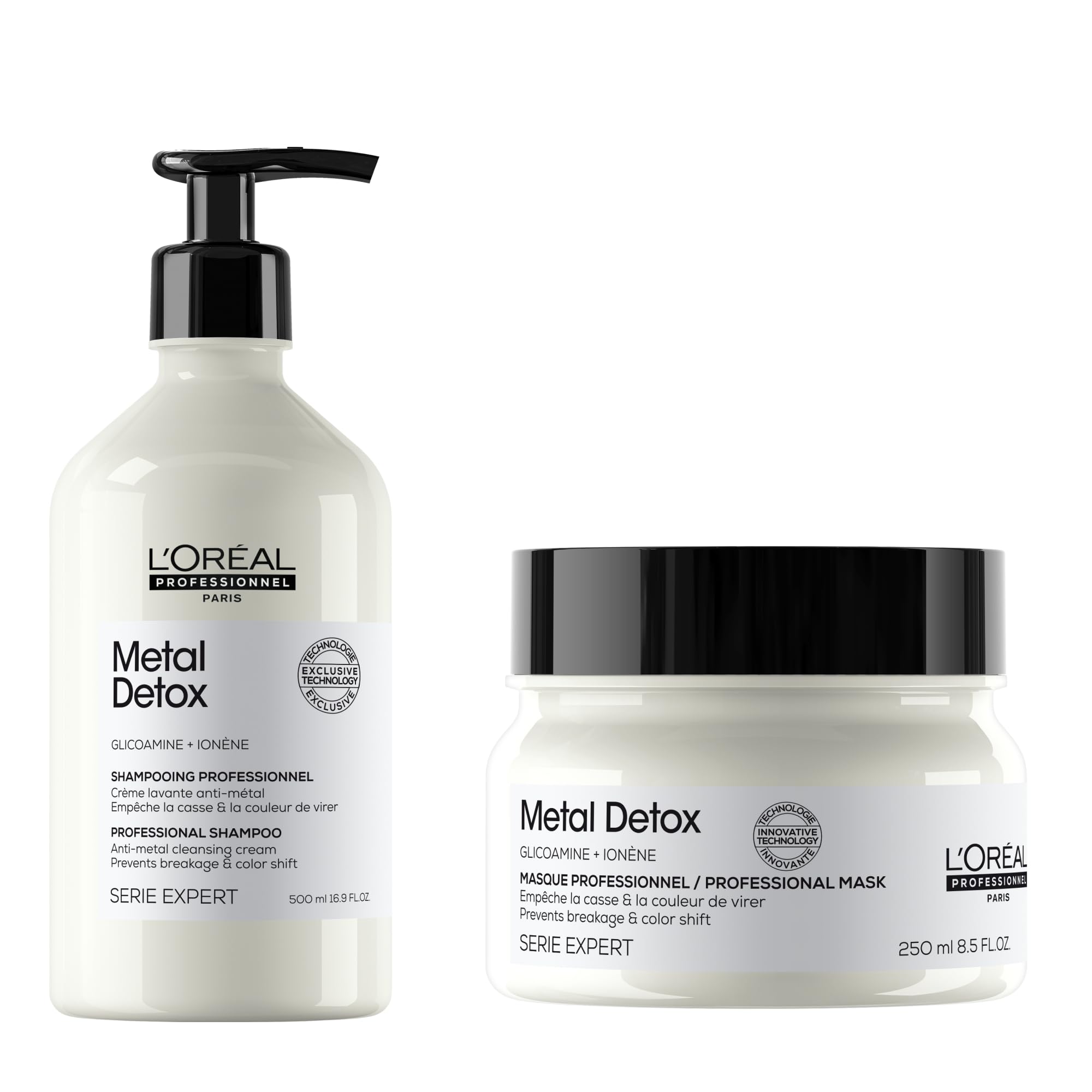 L'Oréal Professionnel Paris Kit Shampoo + Maschera Ristrutturante per Tutti i Tipi di Capelli Danneggiati, Rischio di Rottura Ridotto, Colore Protetto, Senza Solfati, Metal Detox, 500ml + 250ml