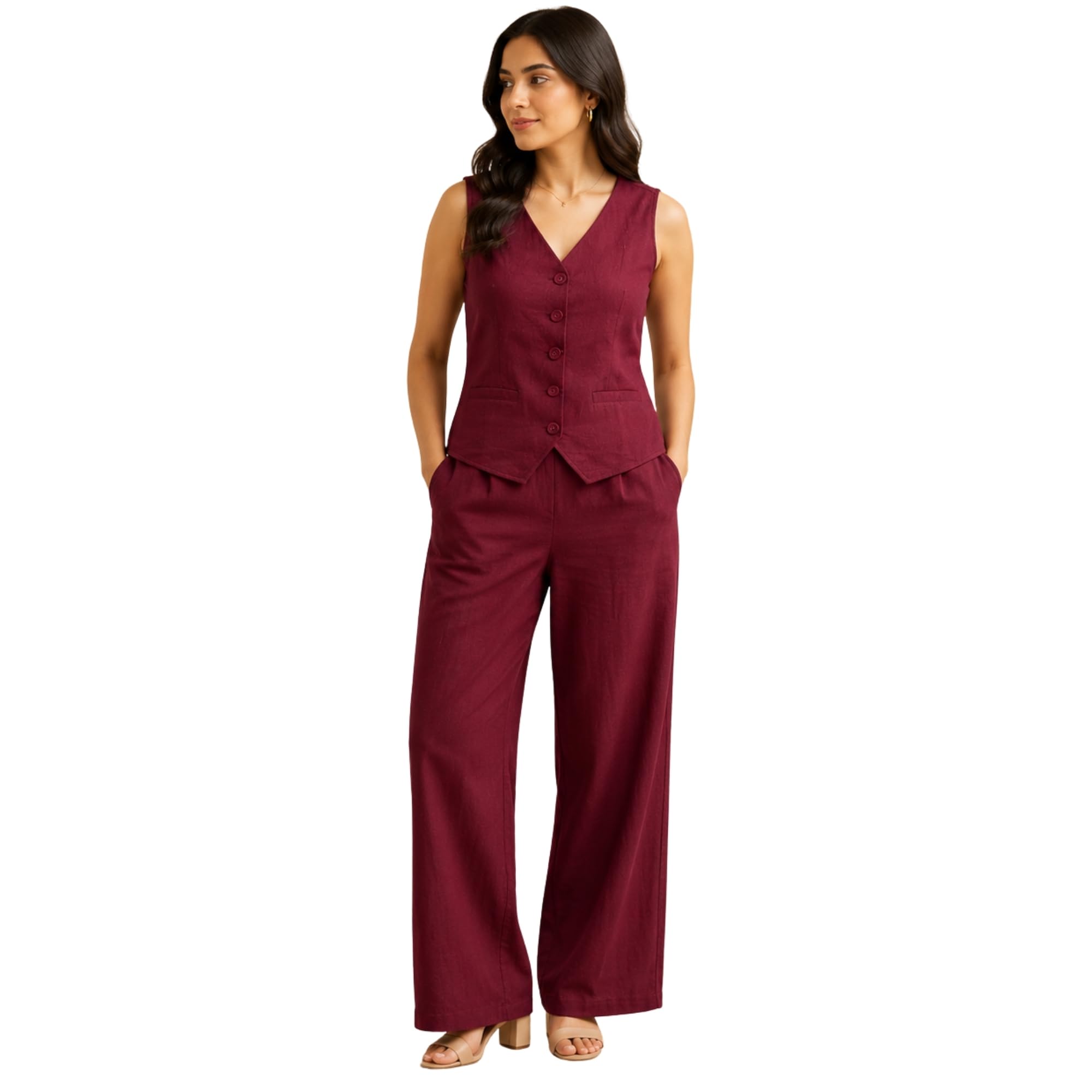 Women Cotton Blend Western Co-Ord | Stylish Top & Pant Set for Women | Casual High Waist Solid Pant Outfit-picture-11