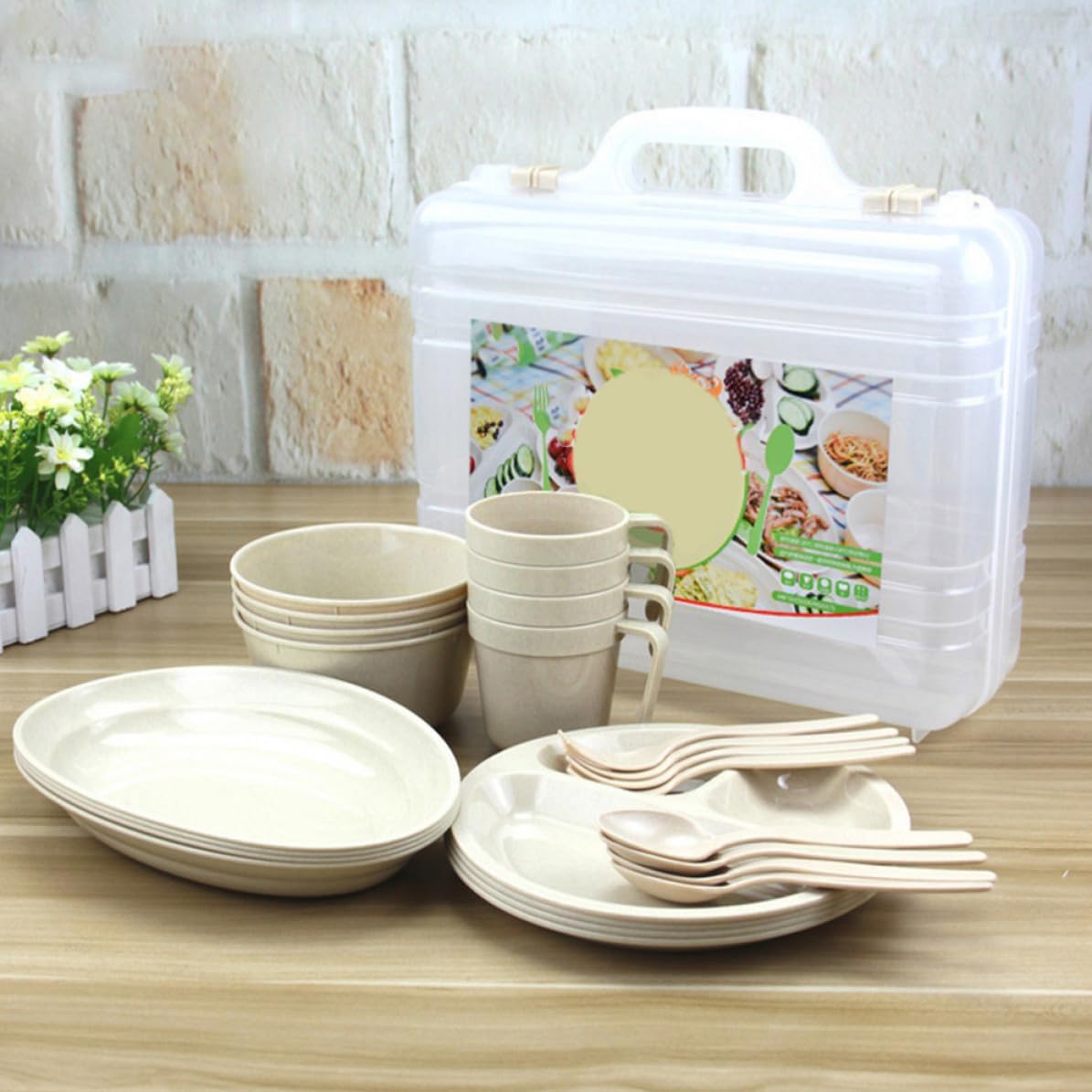 ORFOFE Portable, with Plastic Camping Set Tableware 24pcs Plates Bowls Cups Easy to Extremely Safe Pp Material Dish Set for Use Picnic Outdoor Park