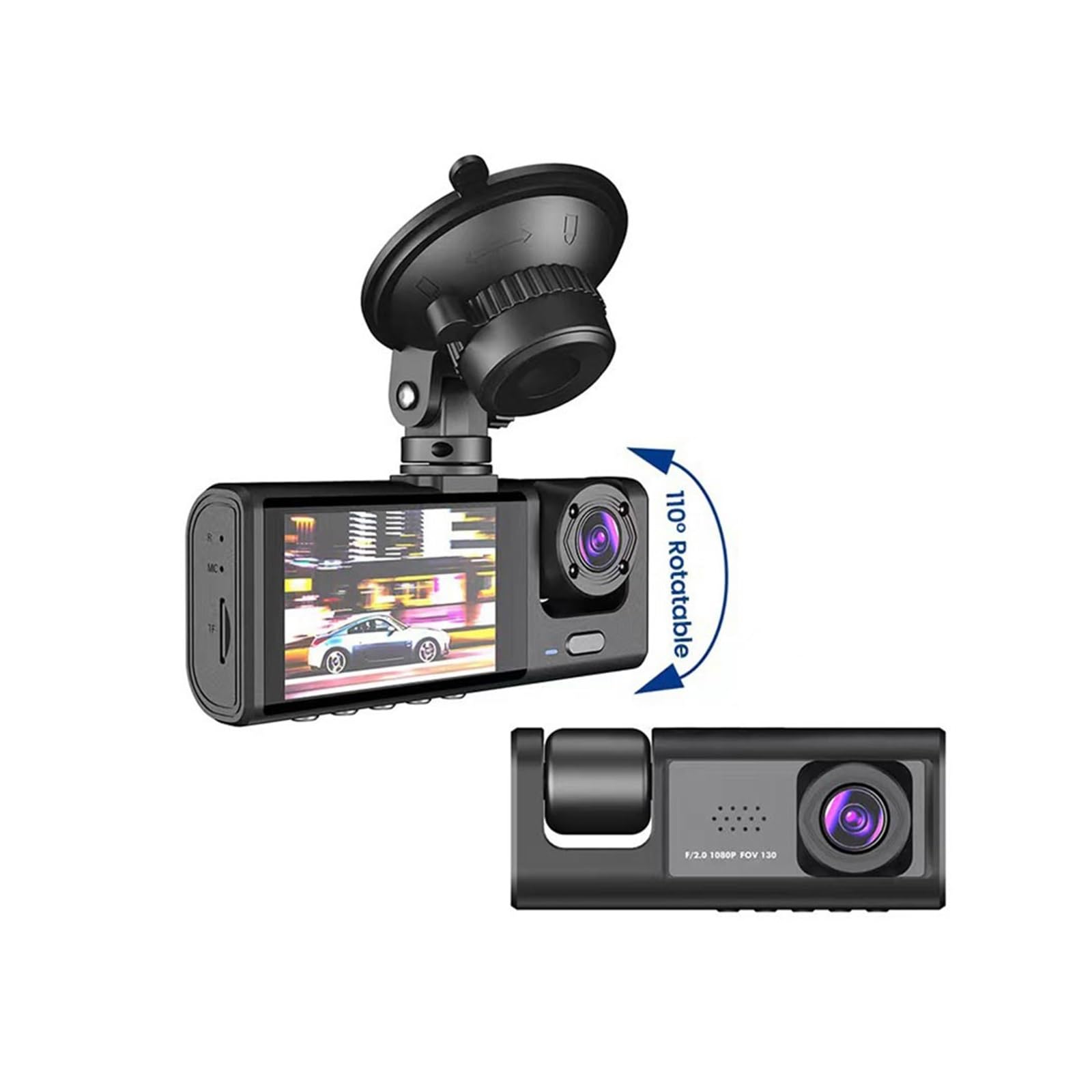 Przód kamery samochodowej 3-kanałowa kamera na deskę rozdzielczą do kamery samochodowej wideorejestrator DVR czarna skrzynka podwójny obiektyw DVR z tylną kamerą 24H Monitor do parkowania Łatwa instal