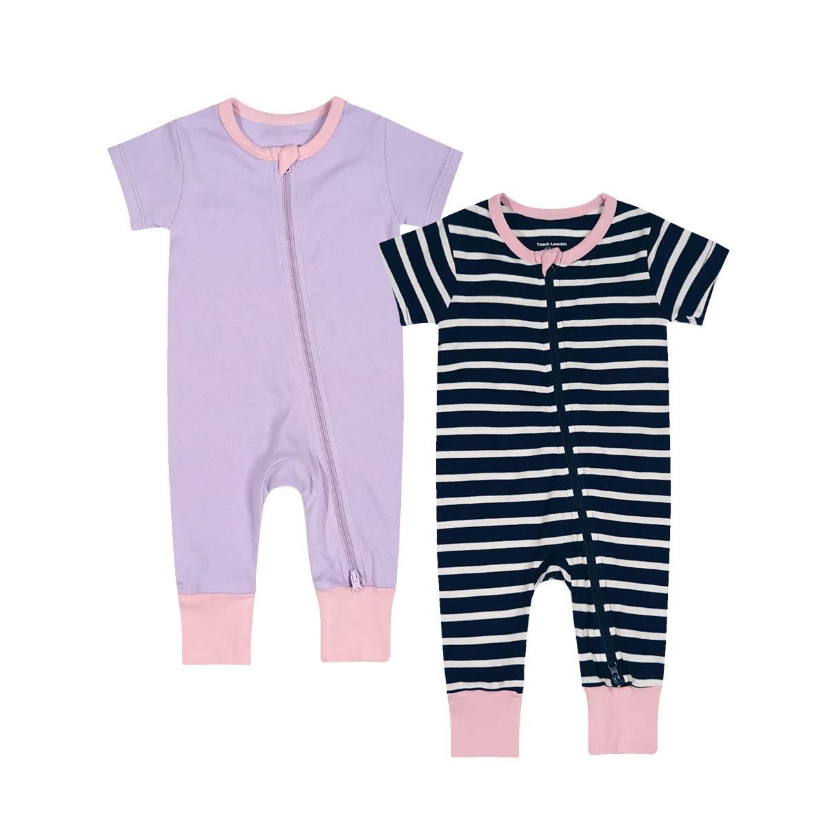 Teach Leanbh Toddler Baby Boys Girls 2-Pack Pajamas Cotton 2 Way Zipper Short Sleeve Footless Romper Sleep and Play