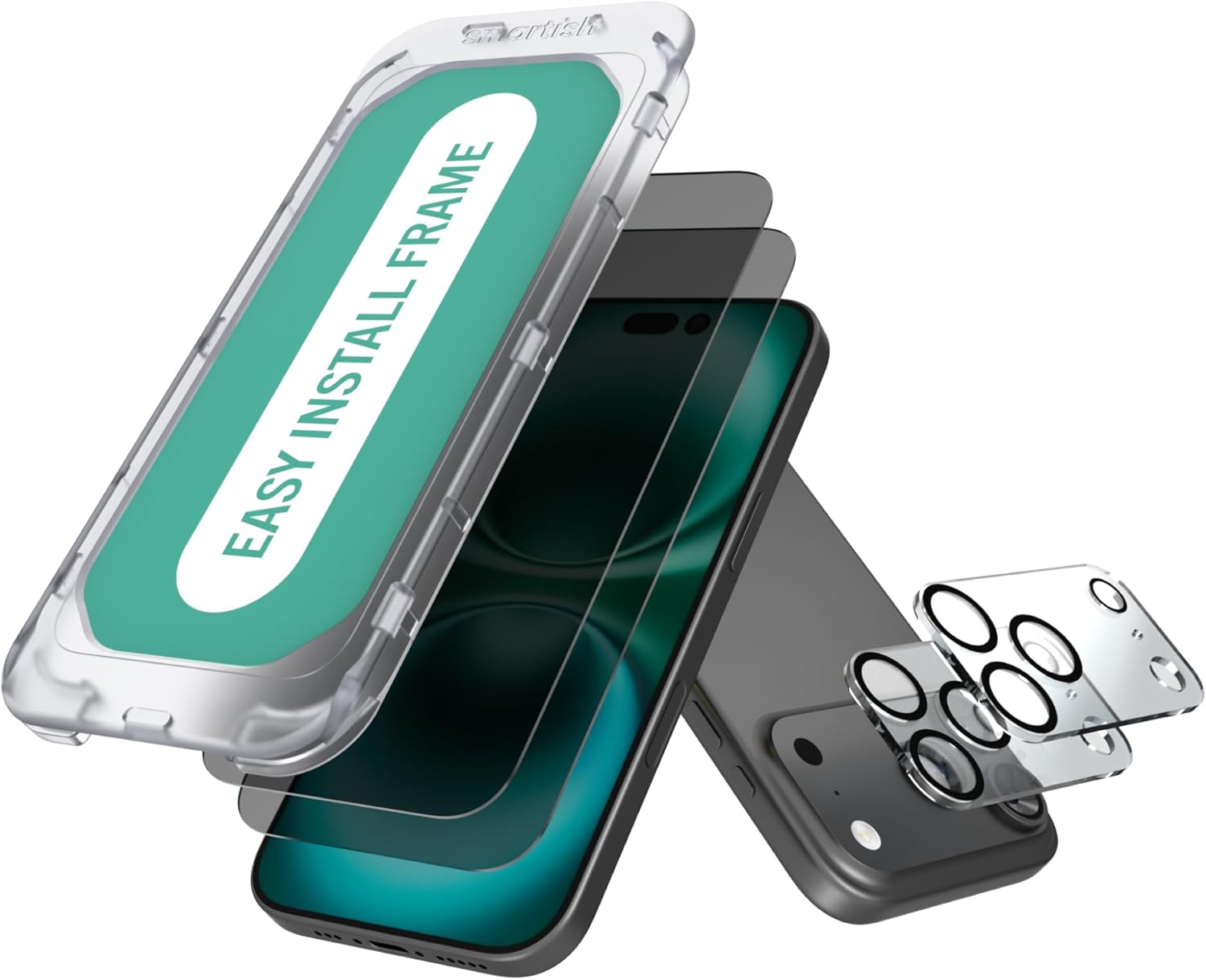 Smartish® iPhone 17 Pro Privacy Screen Protector + Camera Lens Covers - Tuff Sheet - 2-Pack Tempered Glass [Scratch-Resistant] 9H Anti Spy w/Easy Install Frame for Apple iPhone 17 Pro