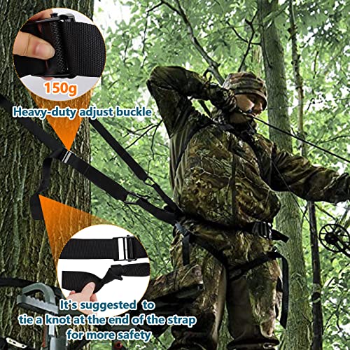 Heavy Duty Lineman Climbing Strap, Black Universal Tree Stand Harness, Linemans Rope With 2 Adjustable Metal Hooks, Safety Tree Climbing Belt Gear Equipment for Hunting Tree Work Tree Cutting
